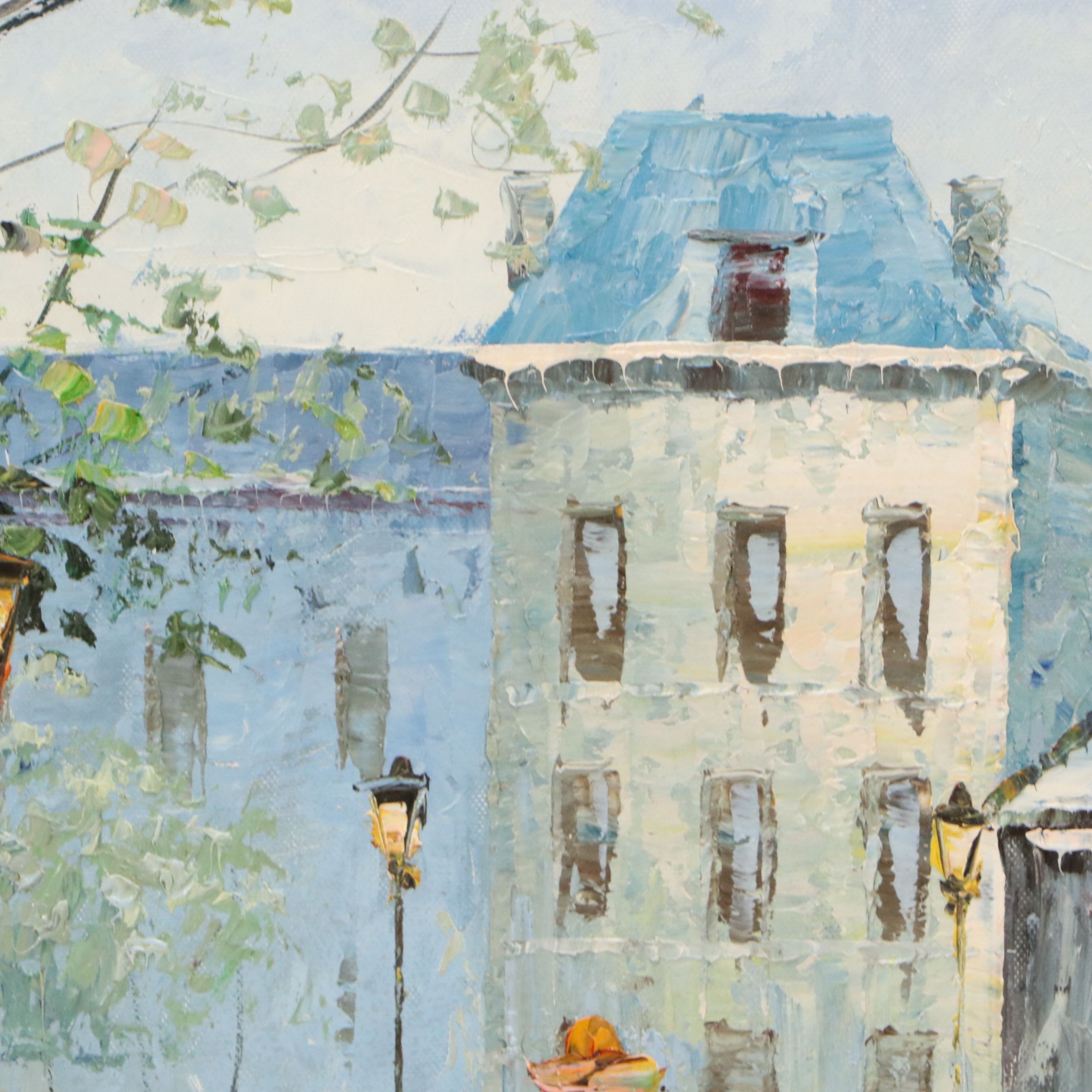 Parisian Street Scene Oil Painting, Circa 2010