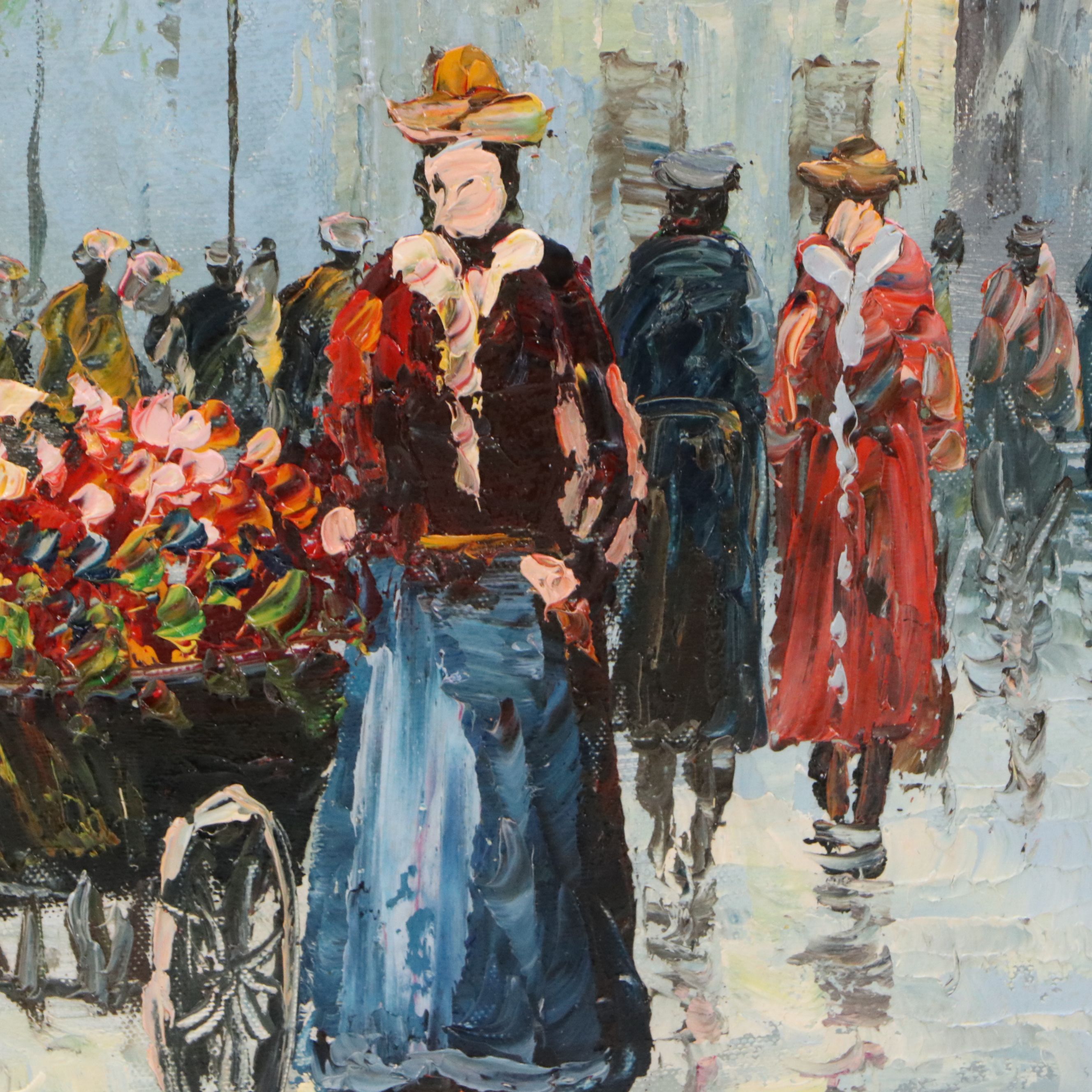 Parisian Street Scene Oil Painting, Circa 2010