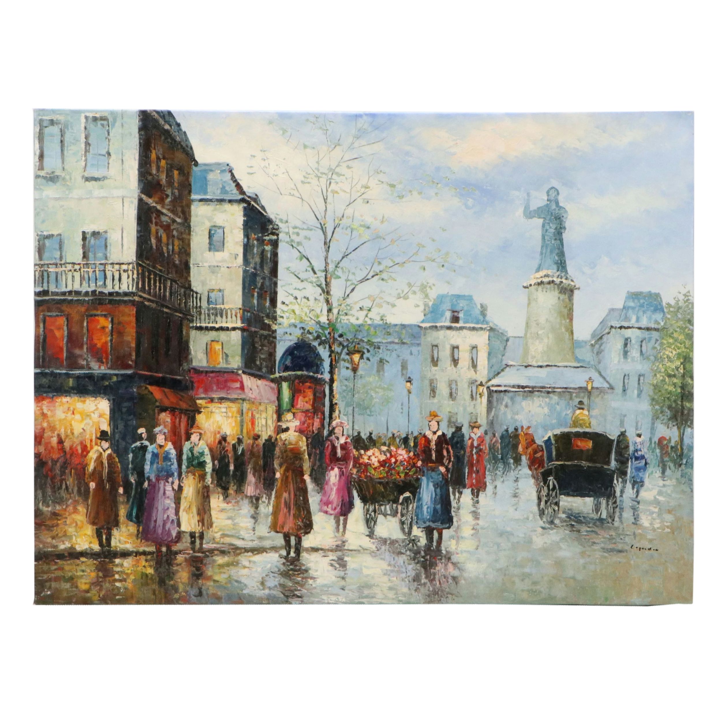Parisian Street Scene Oil Painting, Circa 2010