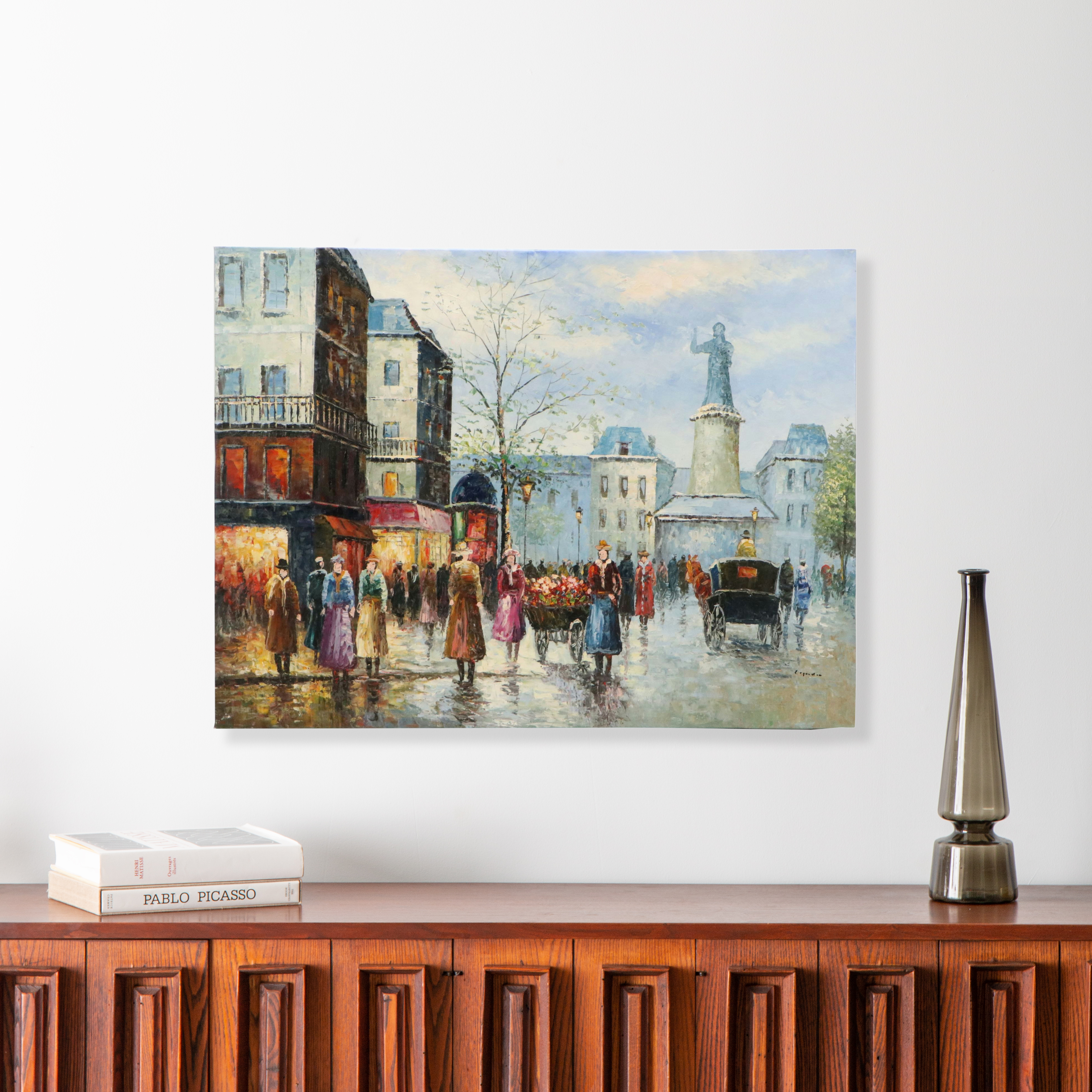 Parisian Street Scene Oil Painting, Circa 2010