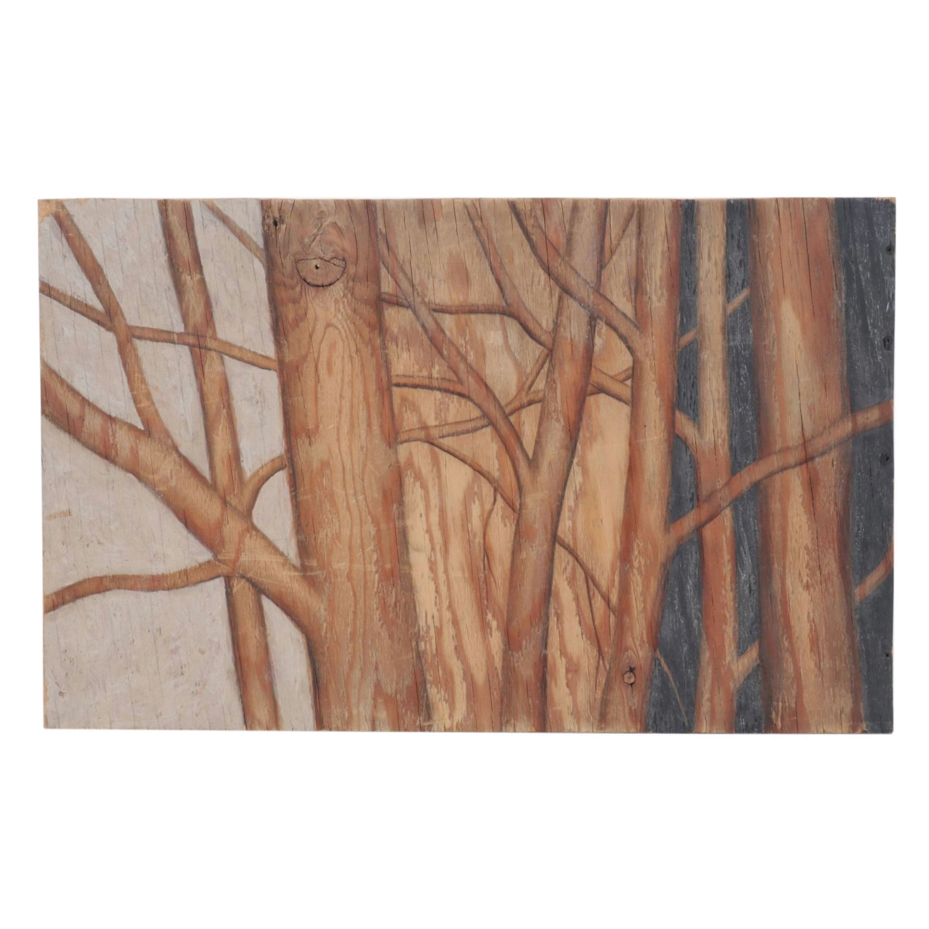 Philippe LeJeune Mixed Media Painting of Dense Tree Branches, 1997