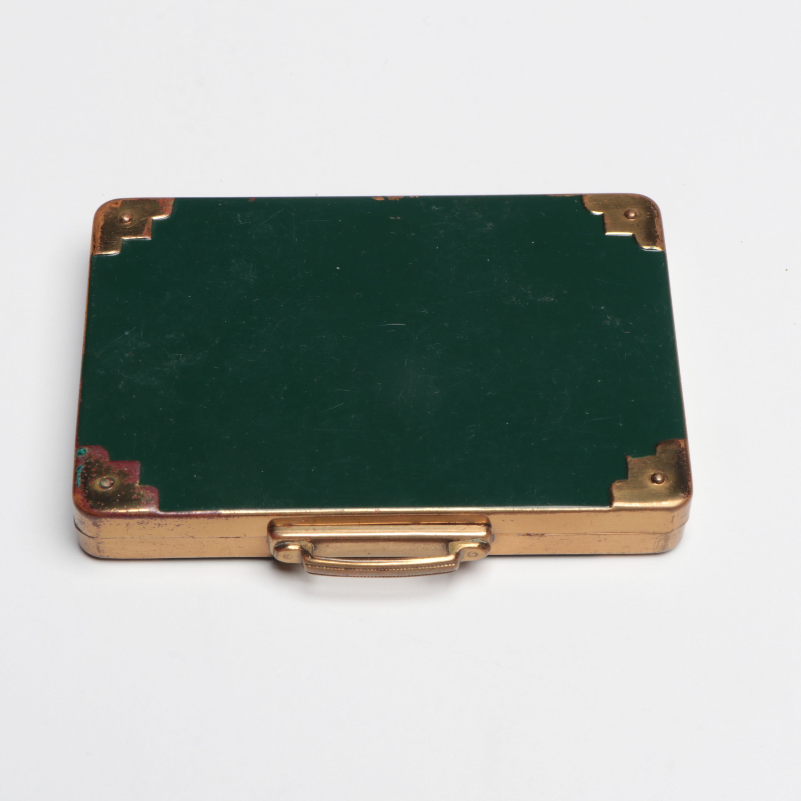 Weldwood Striped Clock Compact with Other Suitcase-Shaped Compact, Circa 1950s