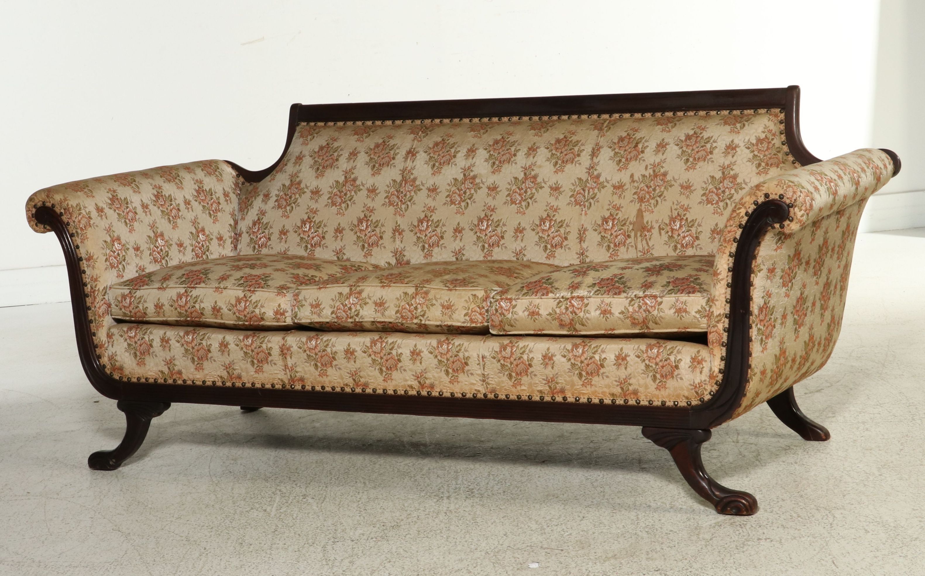 Empire Style Sofa in Floral Brocade