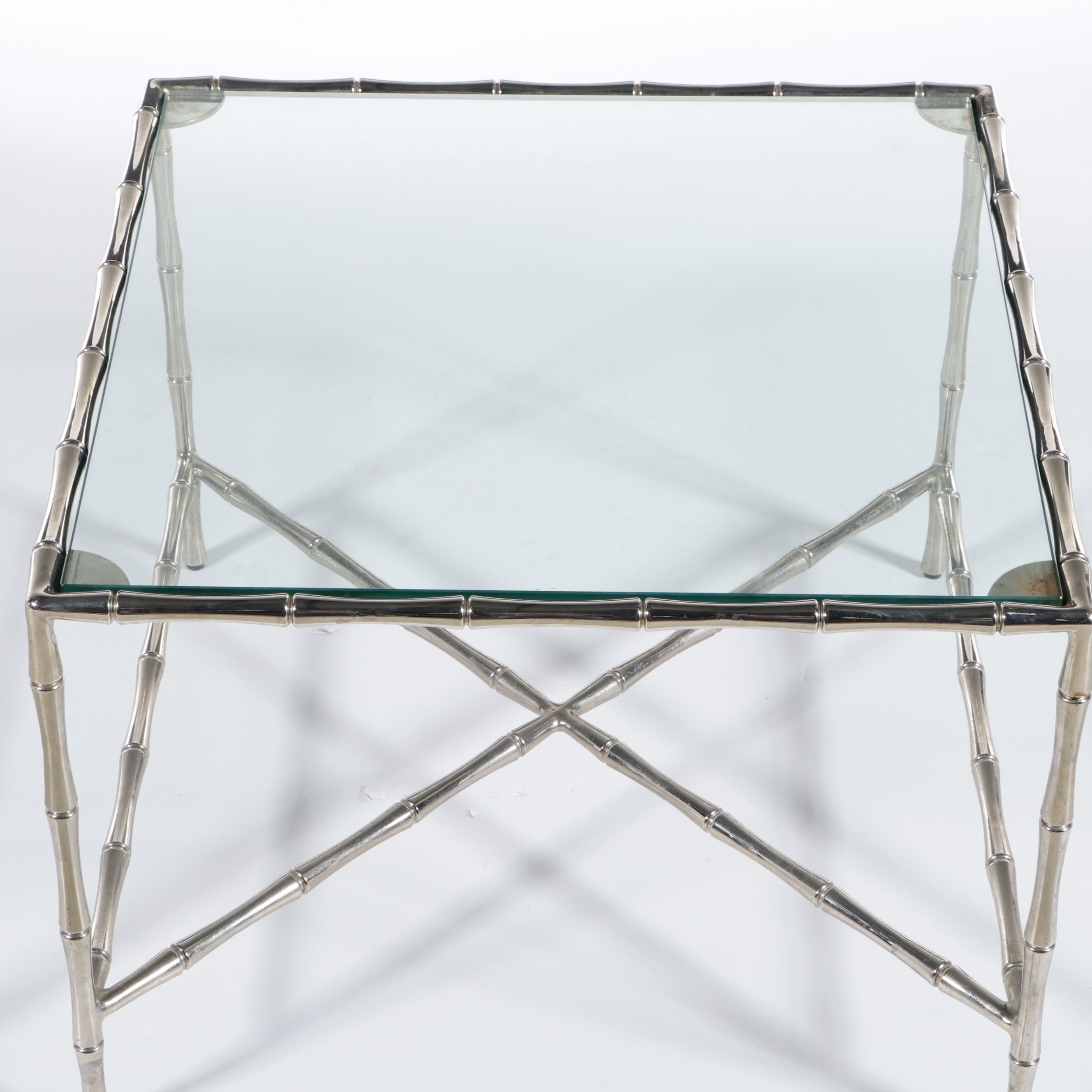 Hollywood Regency Faux-Bamboo Chrome and Glass Side Table