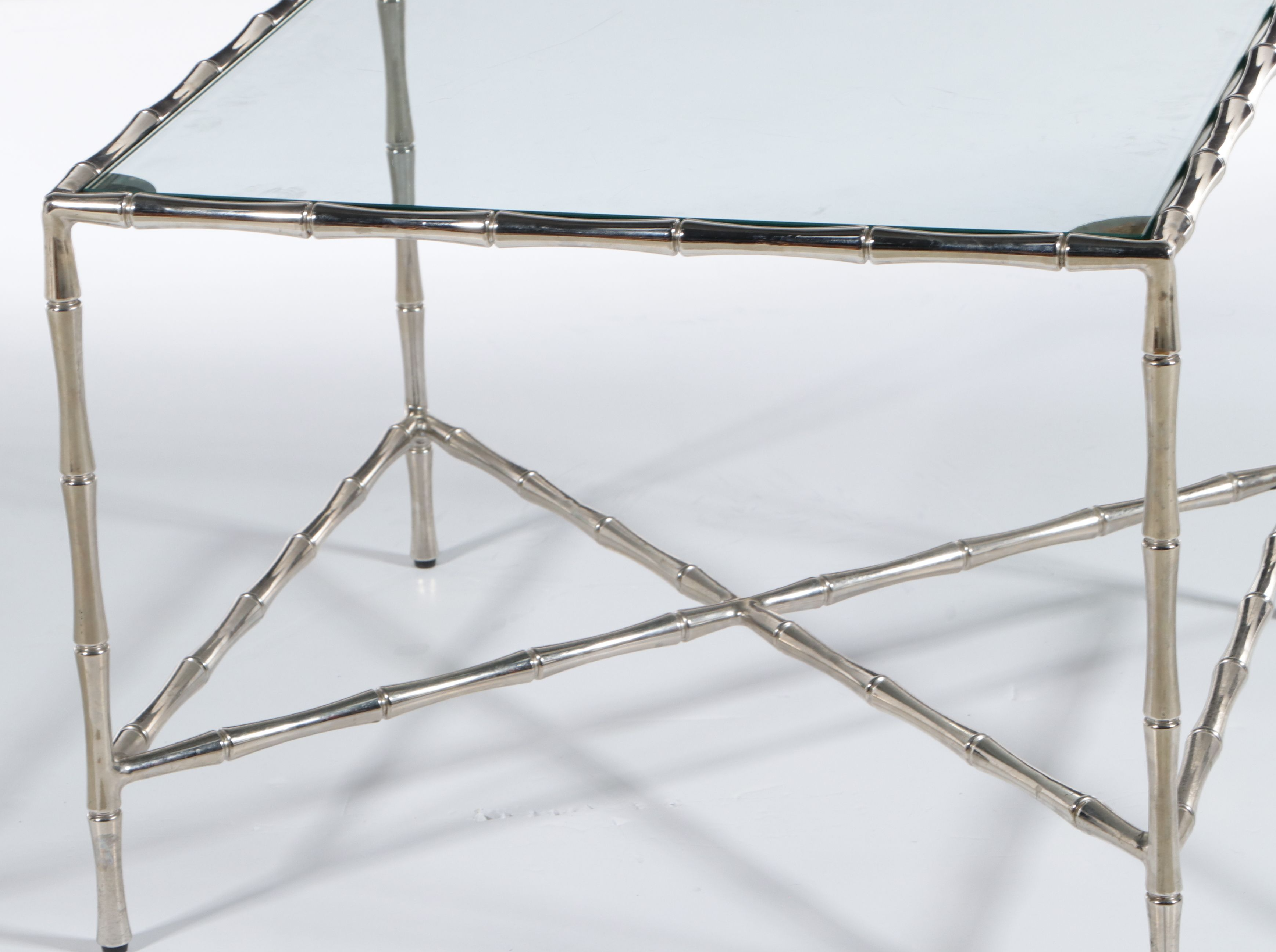 Hollywood Regency Faux-Bamboo Chrome and Glass Side Table