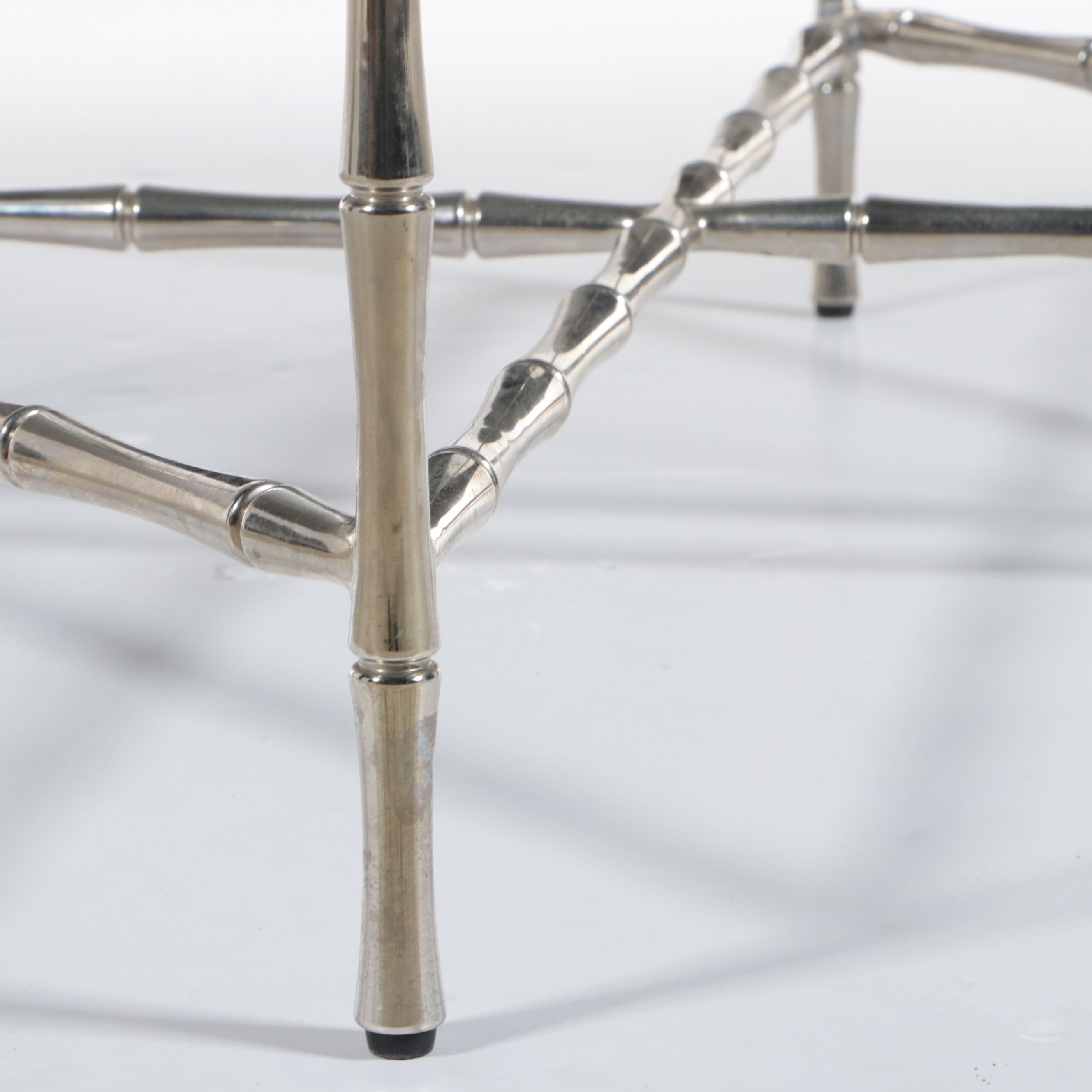 Hollywood Regency Faux-Bamboo Chrome and Glass Side Table