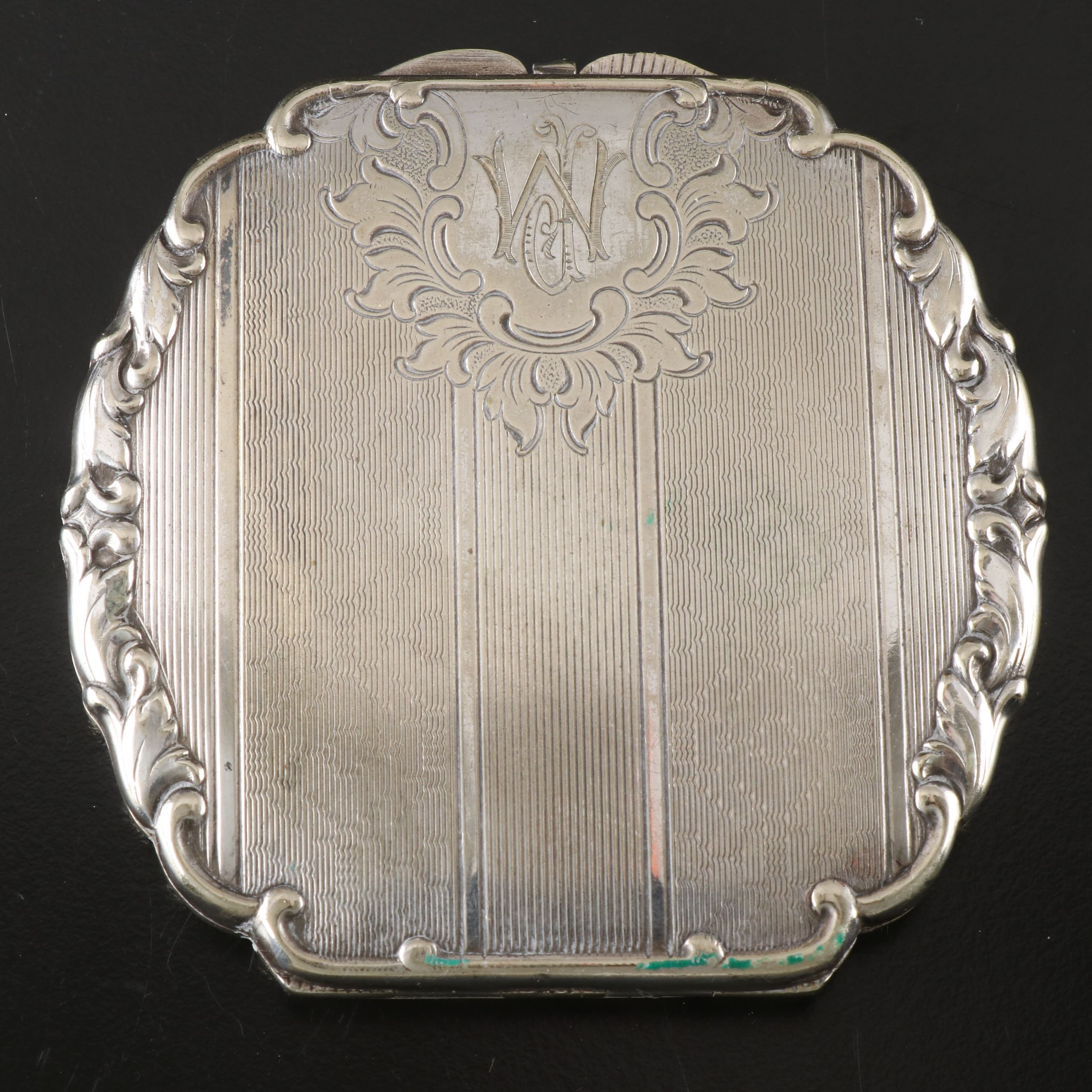 800 Silver Etched Comb with Sleeve and Kraft Alpacca Compact