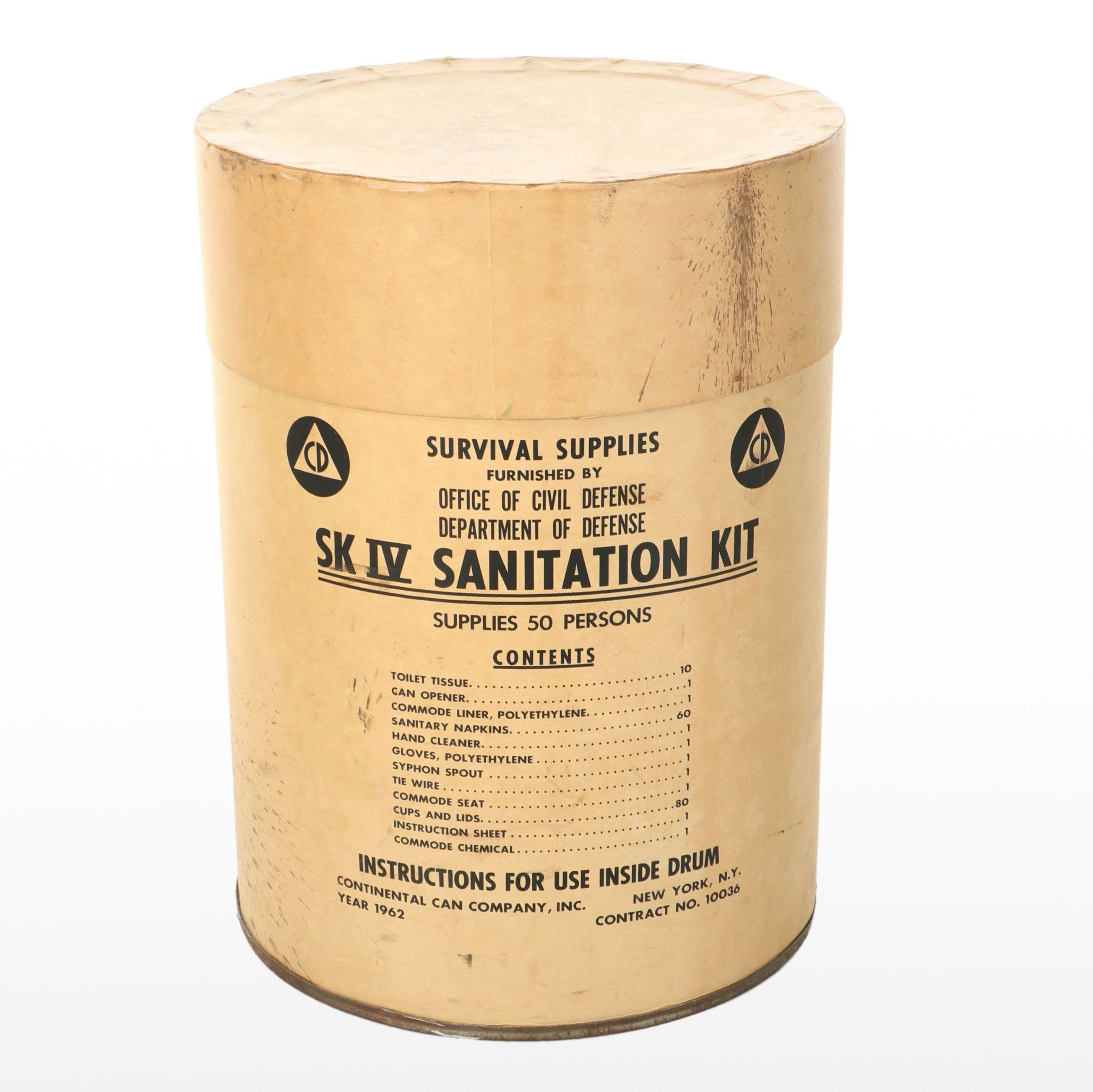 Department of Defense "SK IV Sanitation Kit" Fallout Shelter Supply Drum, 1960s