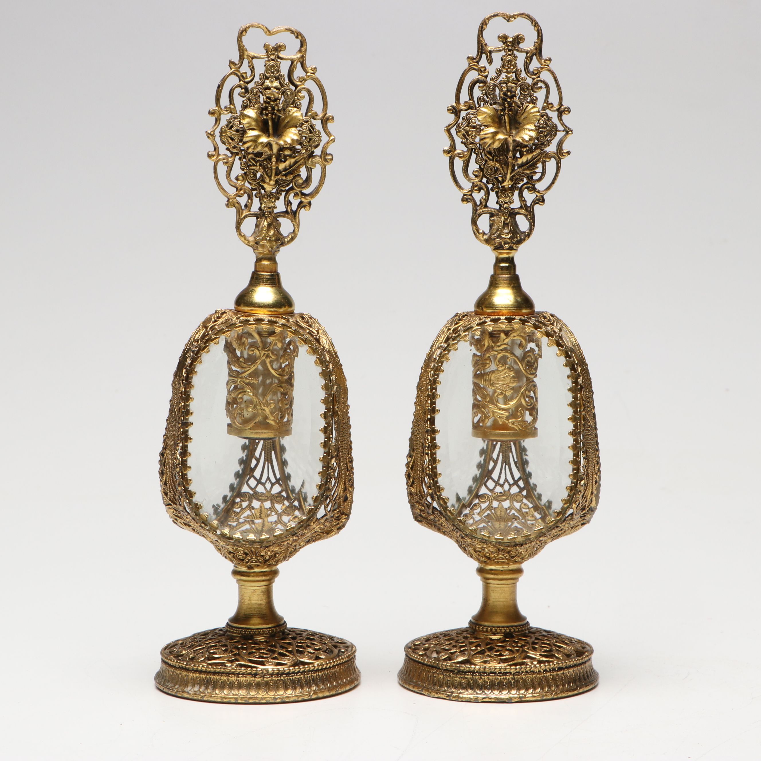 Ormolu Mount Glass Jewelry Casket and Perfume Bottles