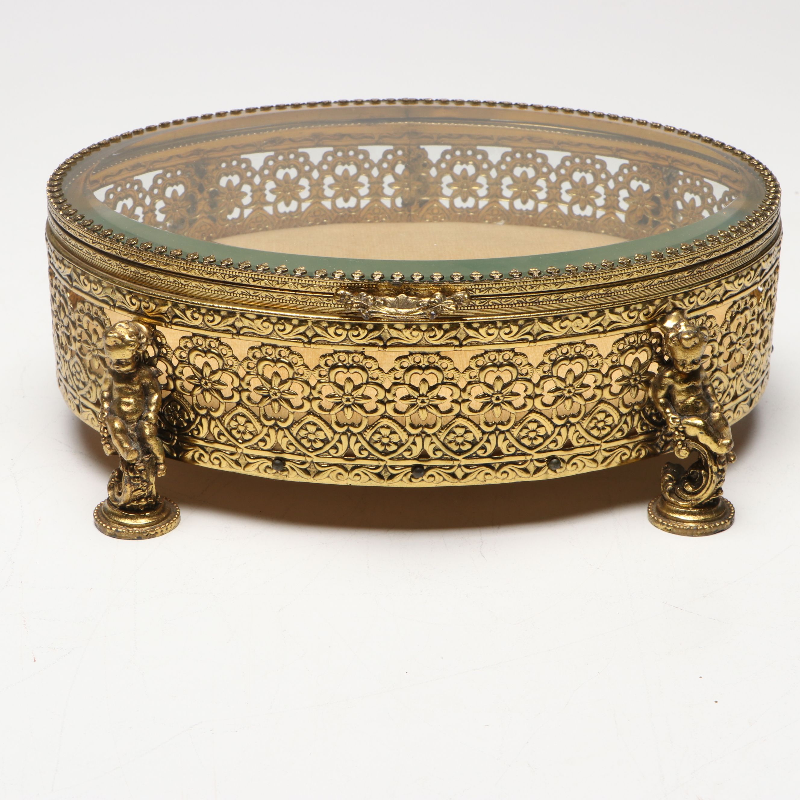 Ormolu Mount Glass Jewelry Casket and Perfume Bottles