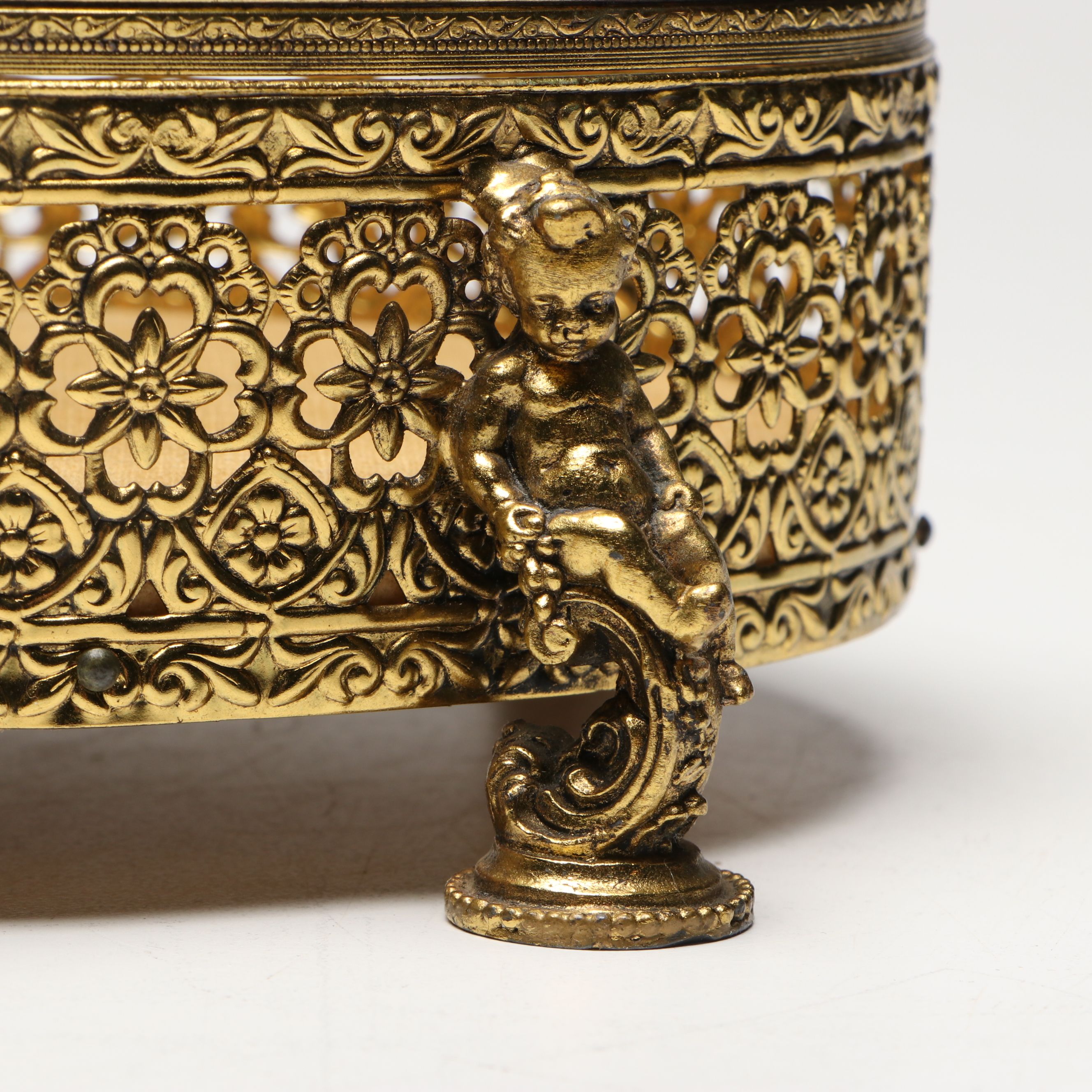 Ormolu Mount Glass Jewelry Casket and Perfume Bottles