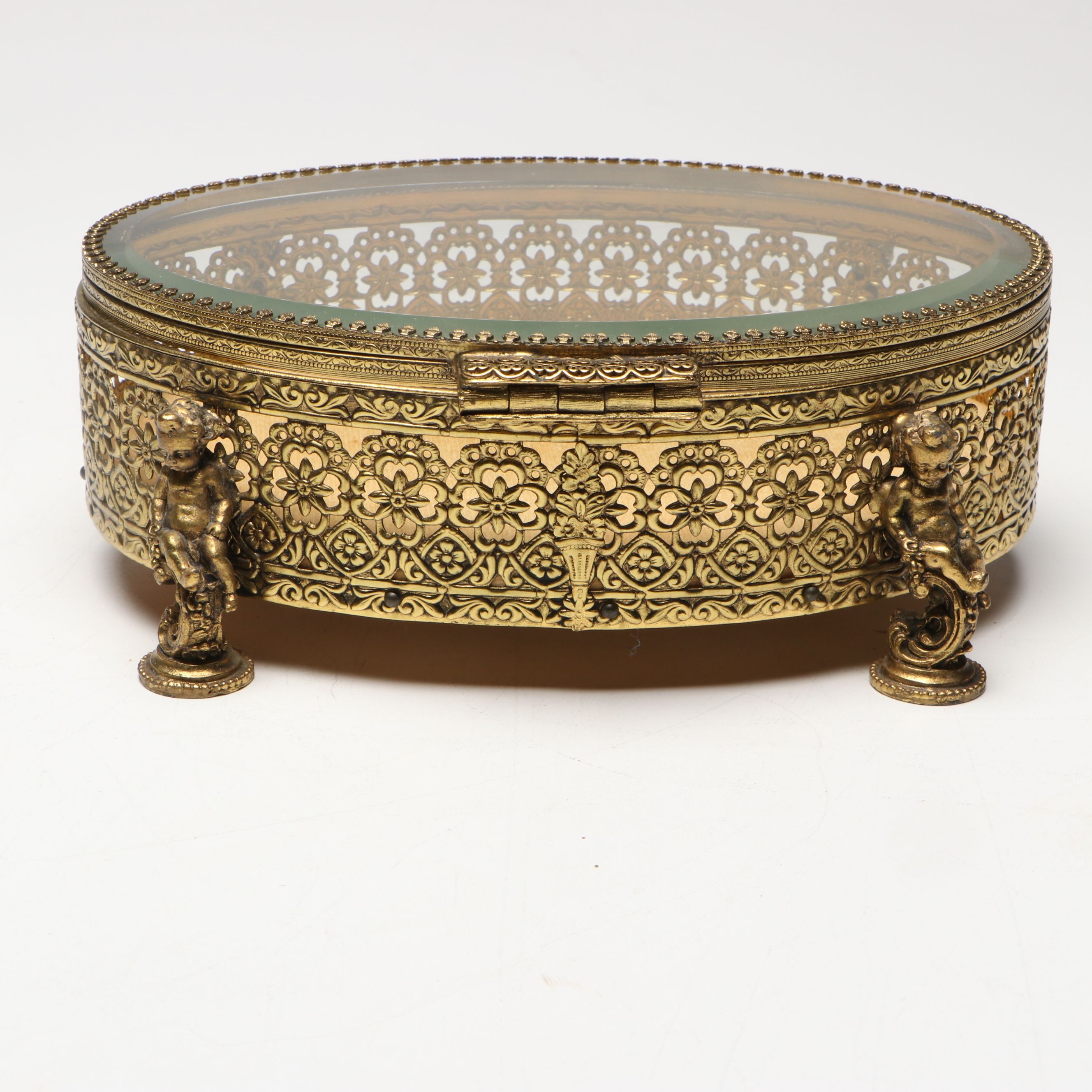 Ormolu Mount Glass Jewelry Casket and Perfume Bottles