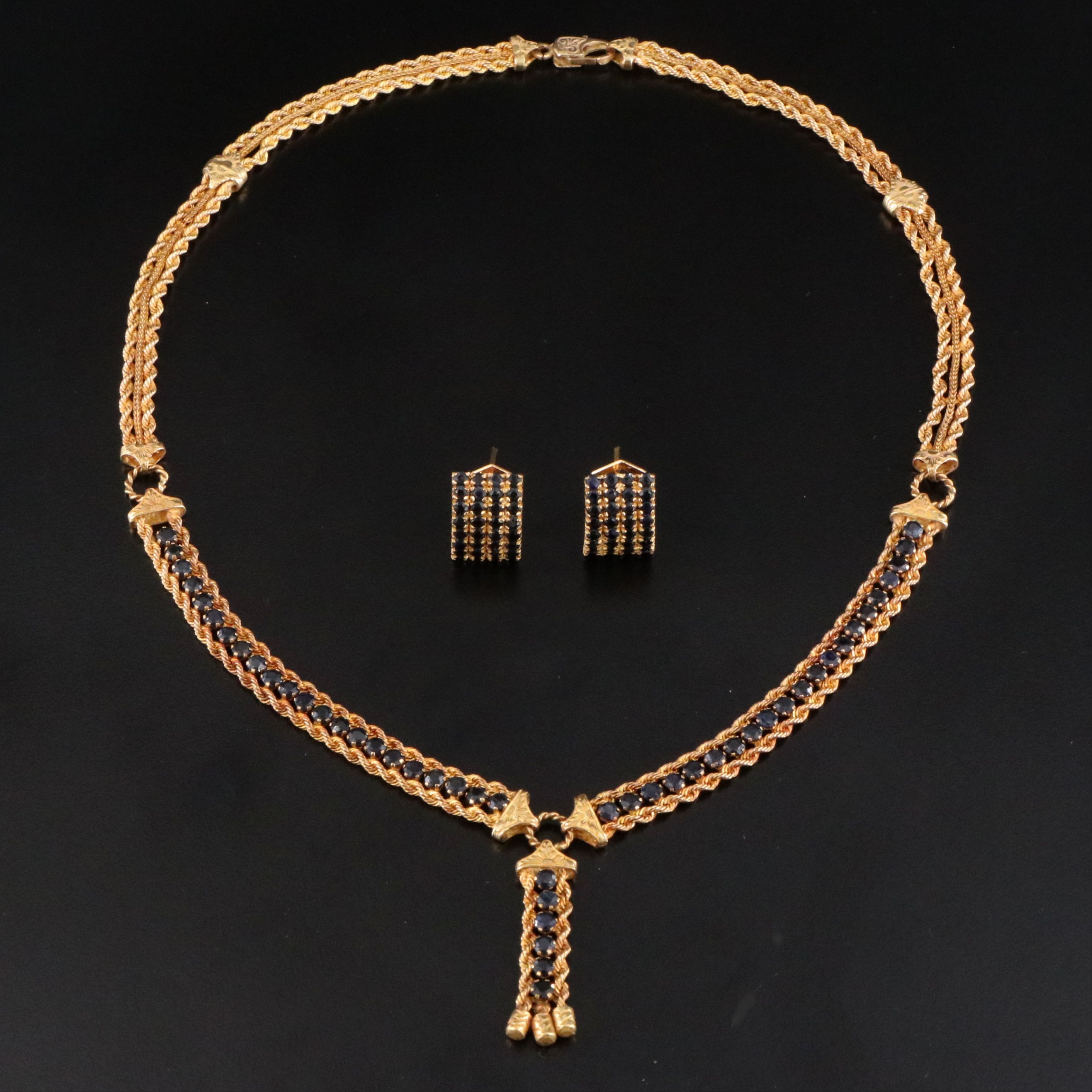 18K Sapphire Y Necklace and Earrings