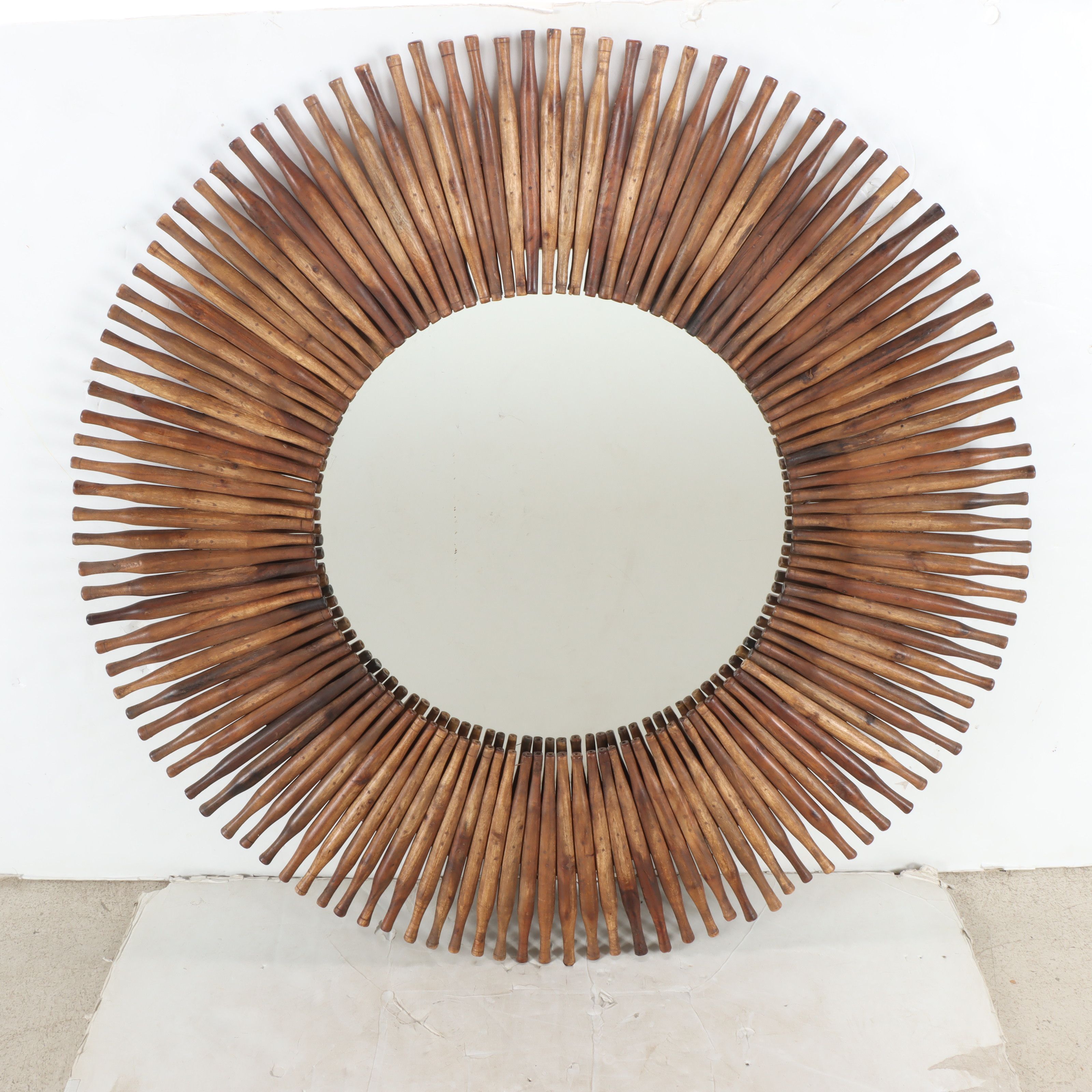 Antiqued Wooden Rolling Pin Wall Mirror