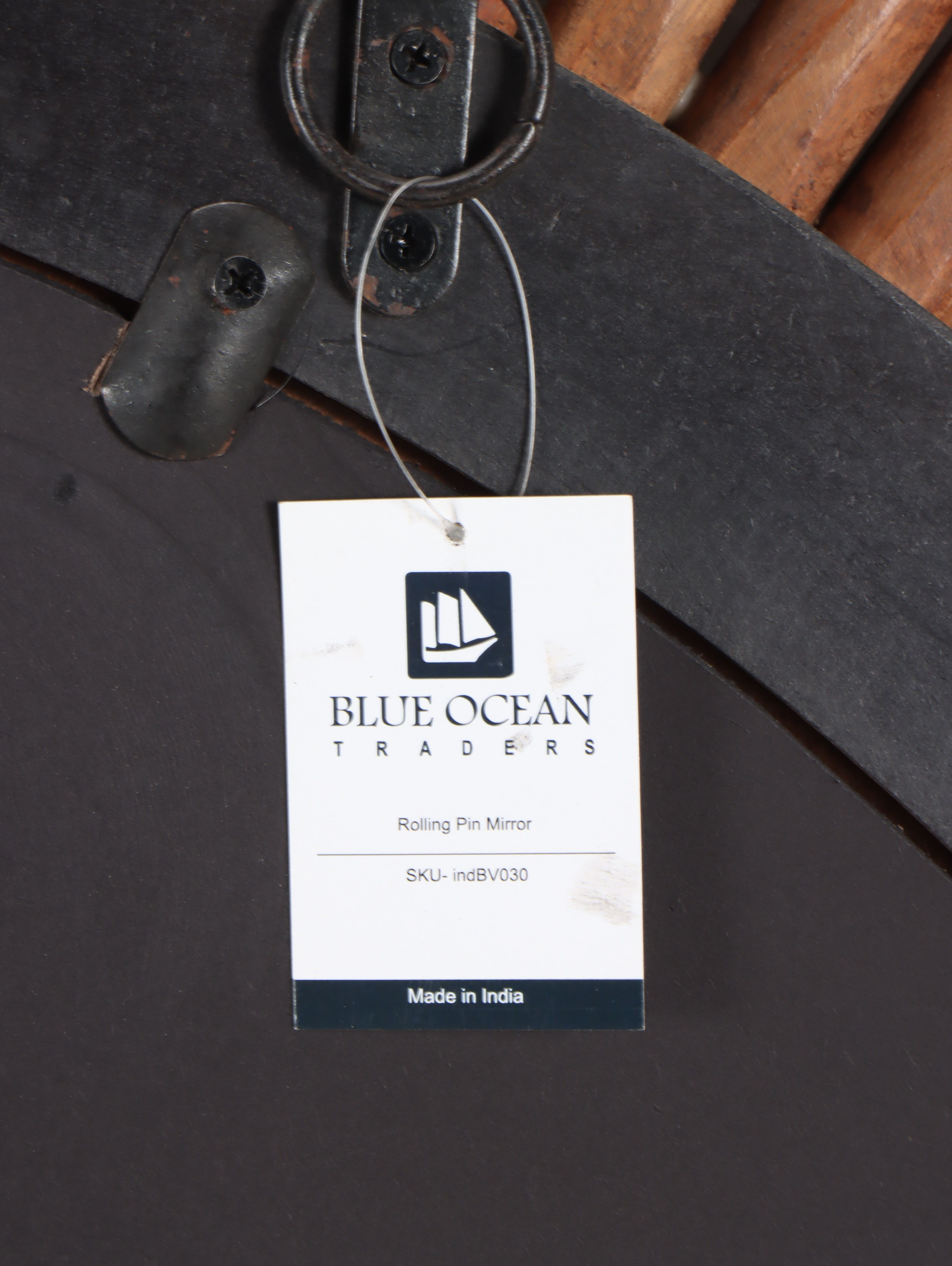 Antiqued Wooden Rolling Pin Wall Mirror