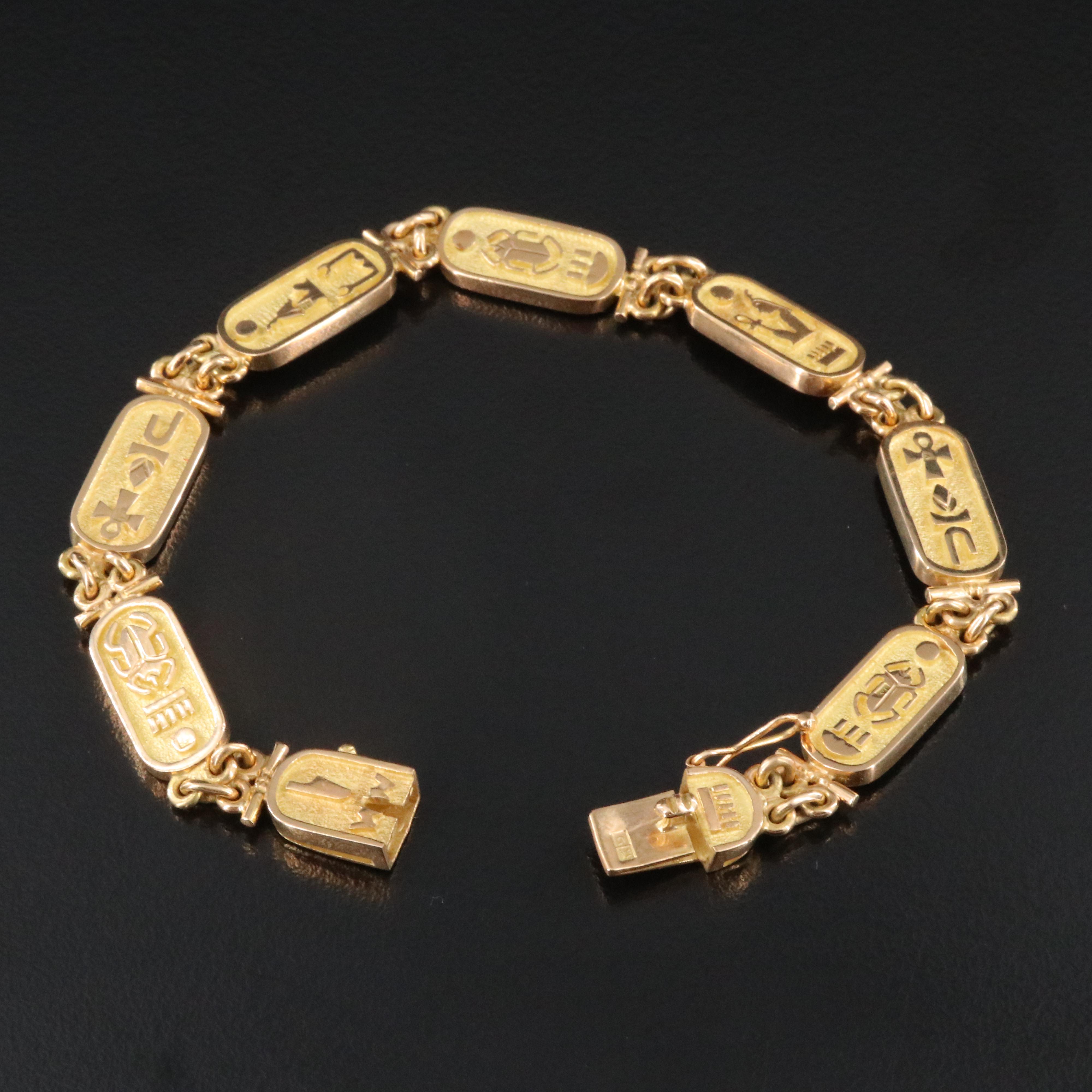 18K Egyptian Hieroglyph Link Bracelet