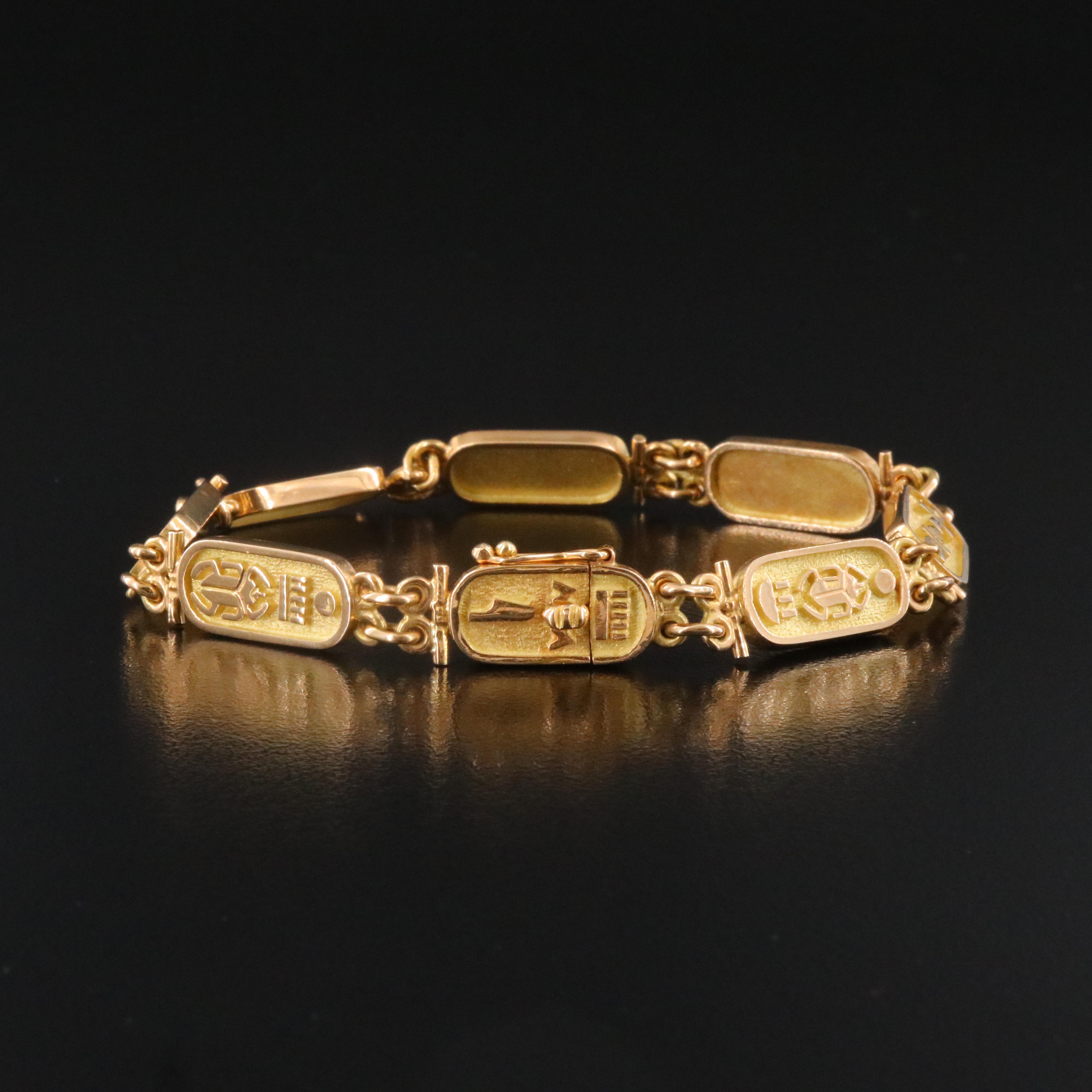 18K Egyptian Hieroglyph Link Bracelet