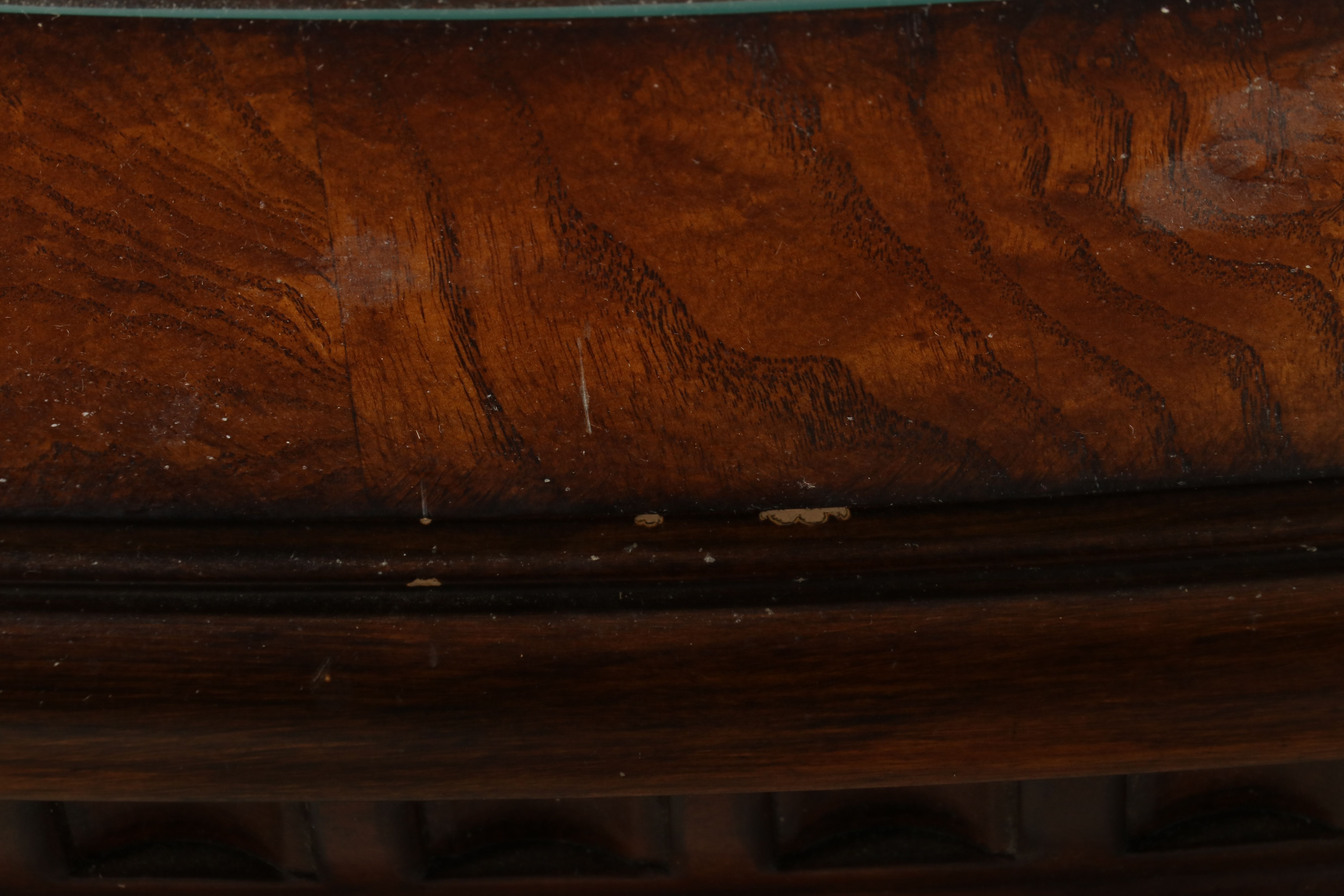 Pair of Thomasville Regency Revival Carved Mahogany Glass Top End Table