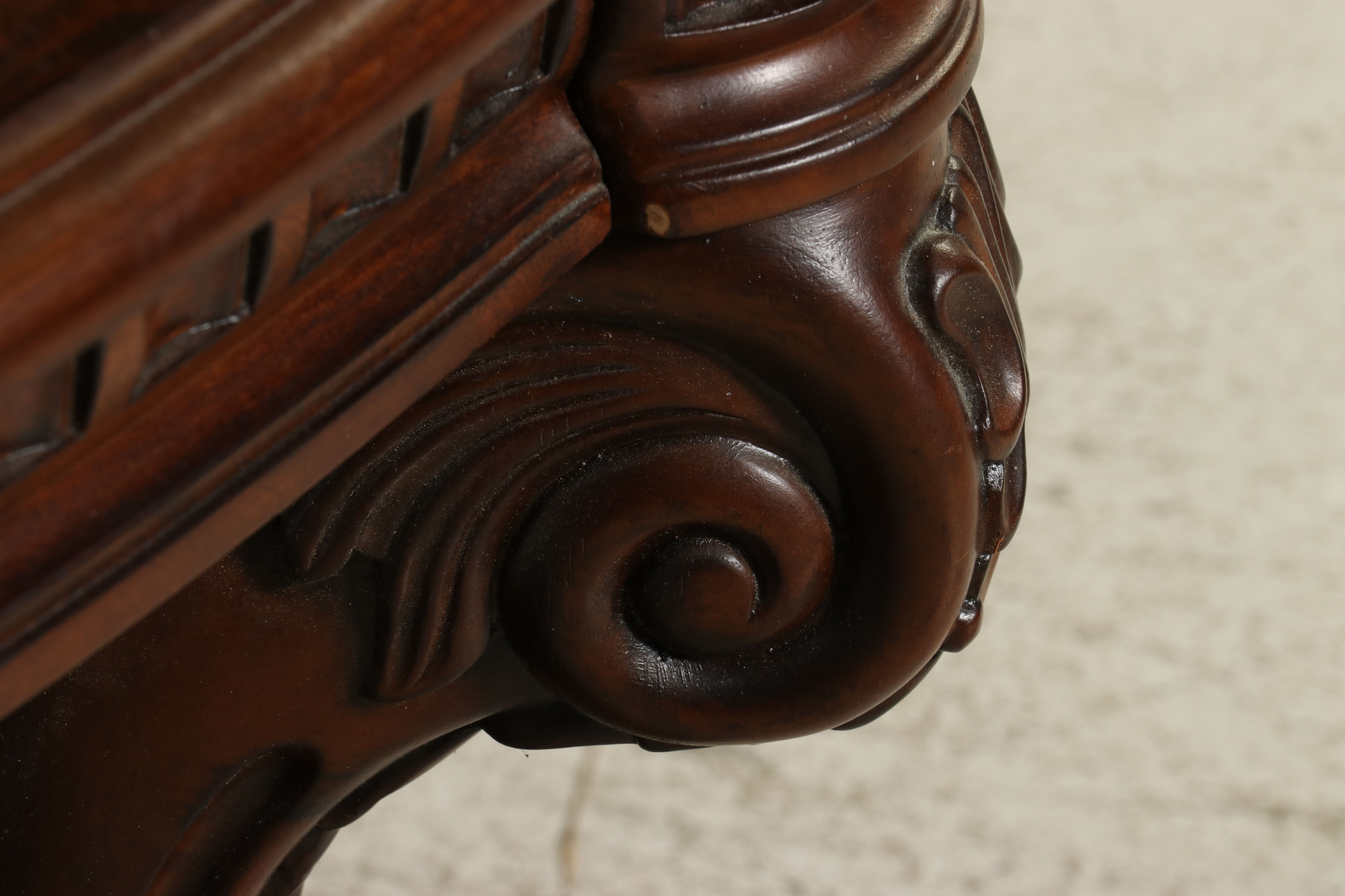 Pair of Thomasville Regency Revival Carved Mahogany Glass Top End Table