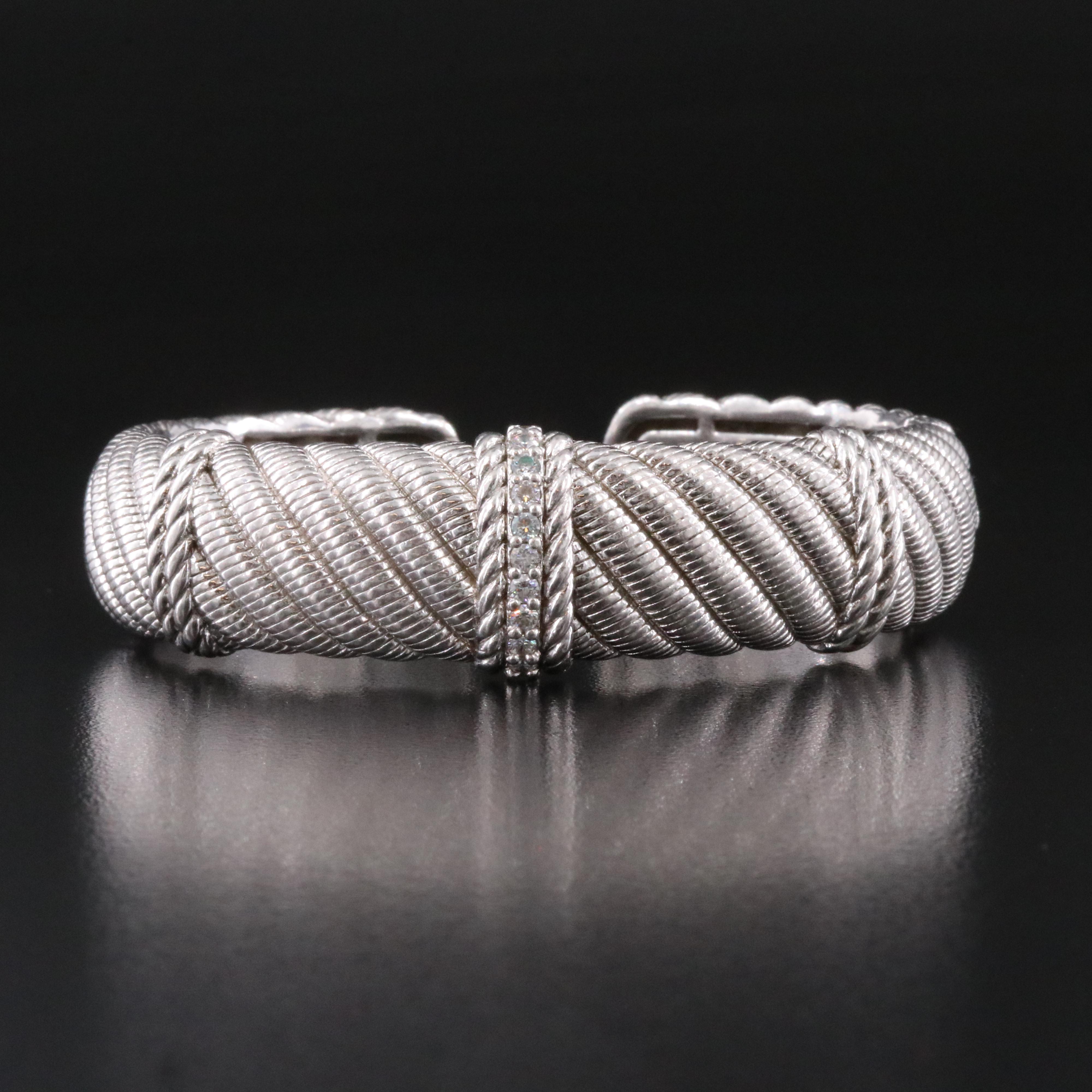 Judith Ripka Sterling CZ Fluted Cuff Bracelet