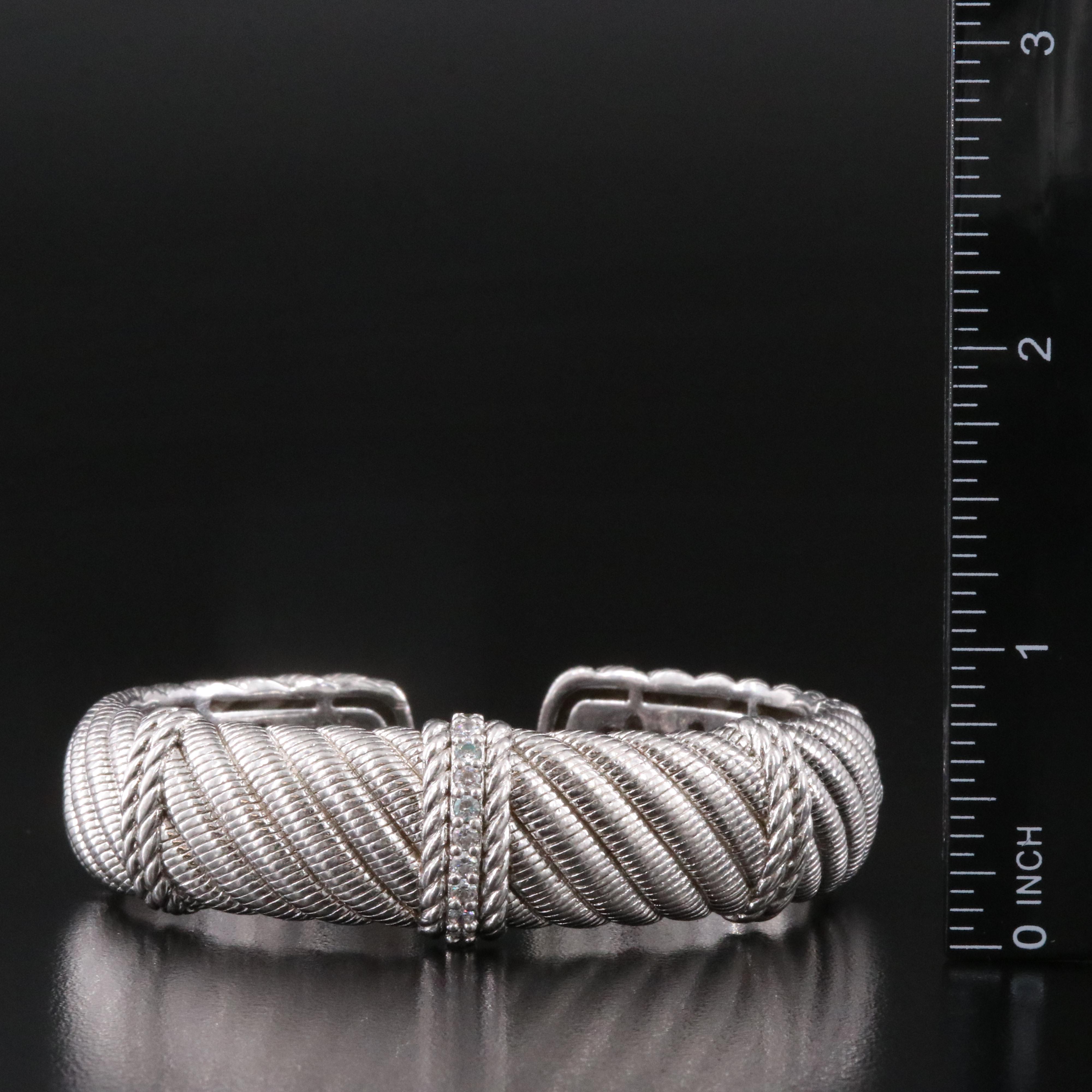 Judith Ripka Sterling CZ Fluted Cuff Bracelet