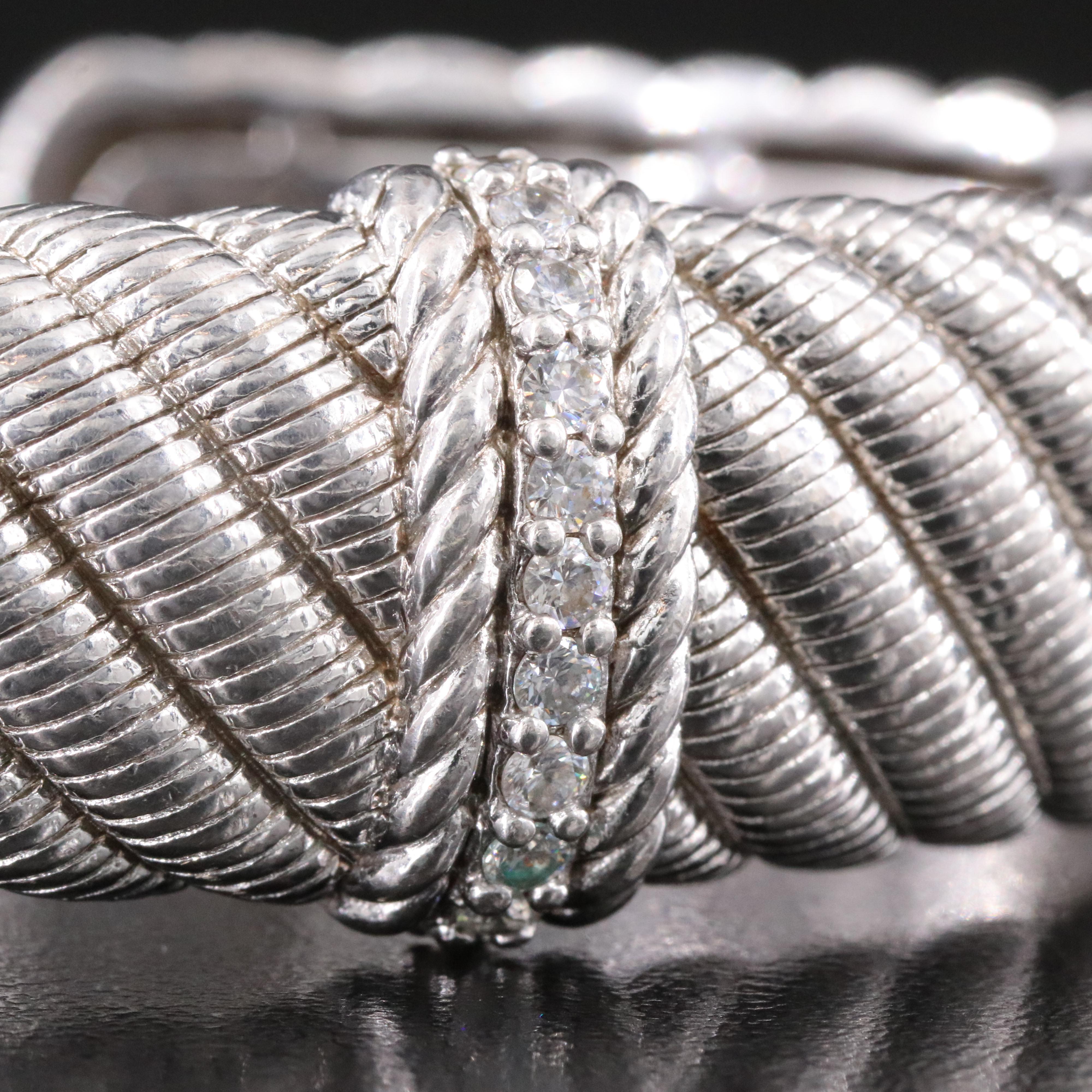 Judith Ripka Sterling CZ Fluted Cuff Bracelet