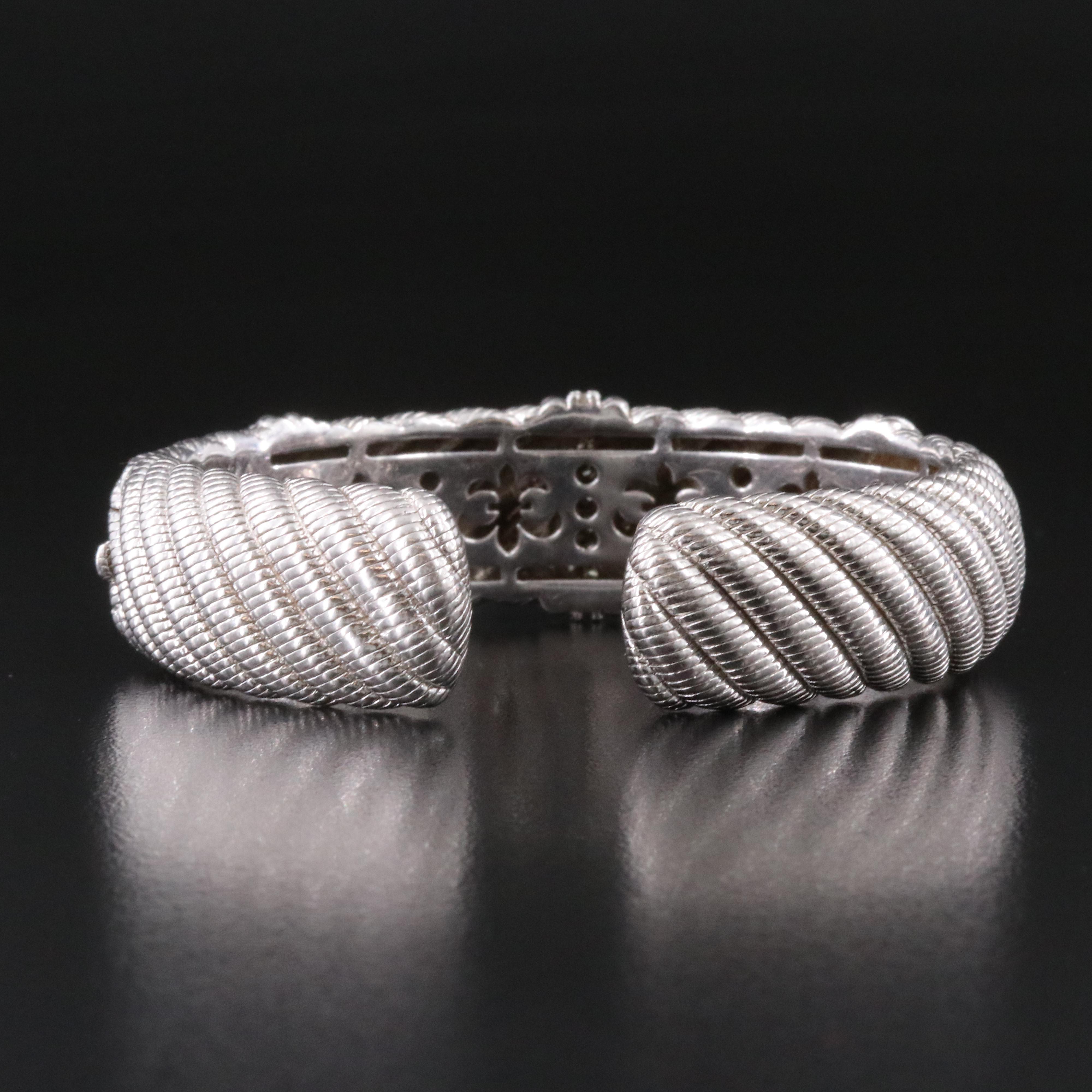 Judith Ripka Sterling CZ Fluted Cuff Bracelet