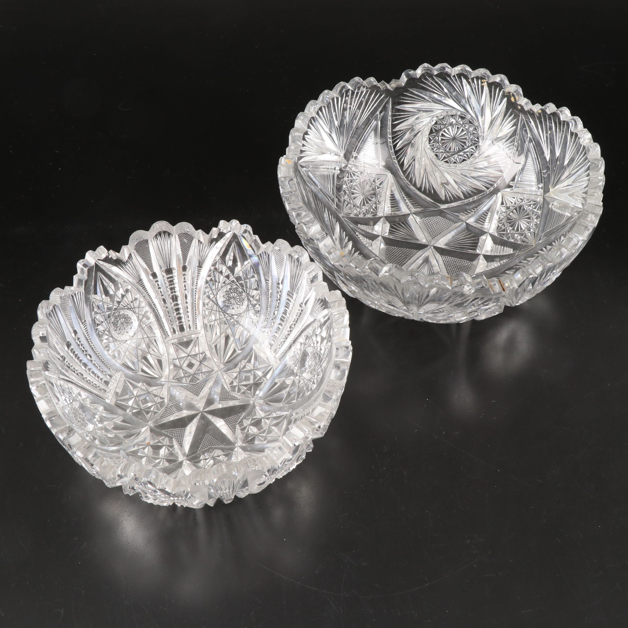 American Brilliant Cut Glass Bowls and Creamer and Sugar Servers