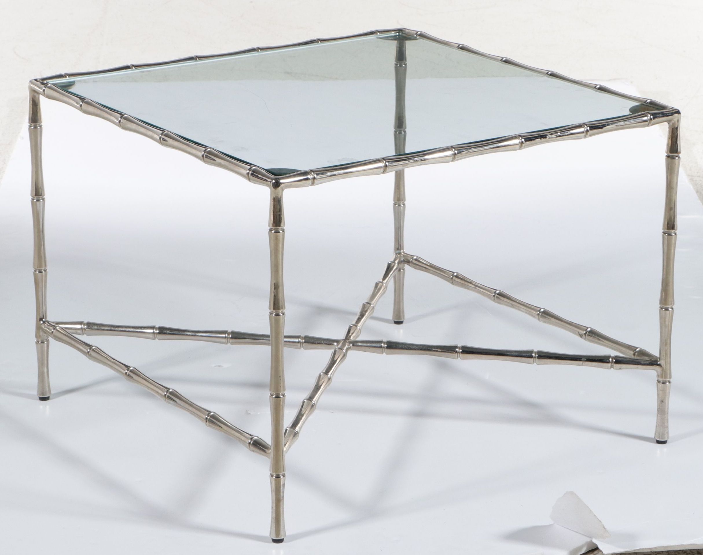 Hollywood Regency Faux-Bamboo Chrome and Glass Side Table
