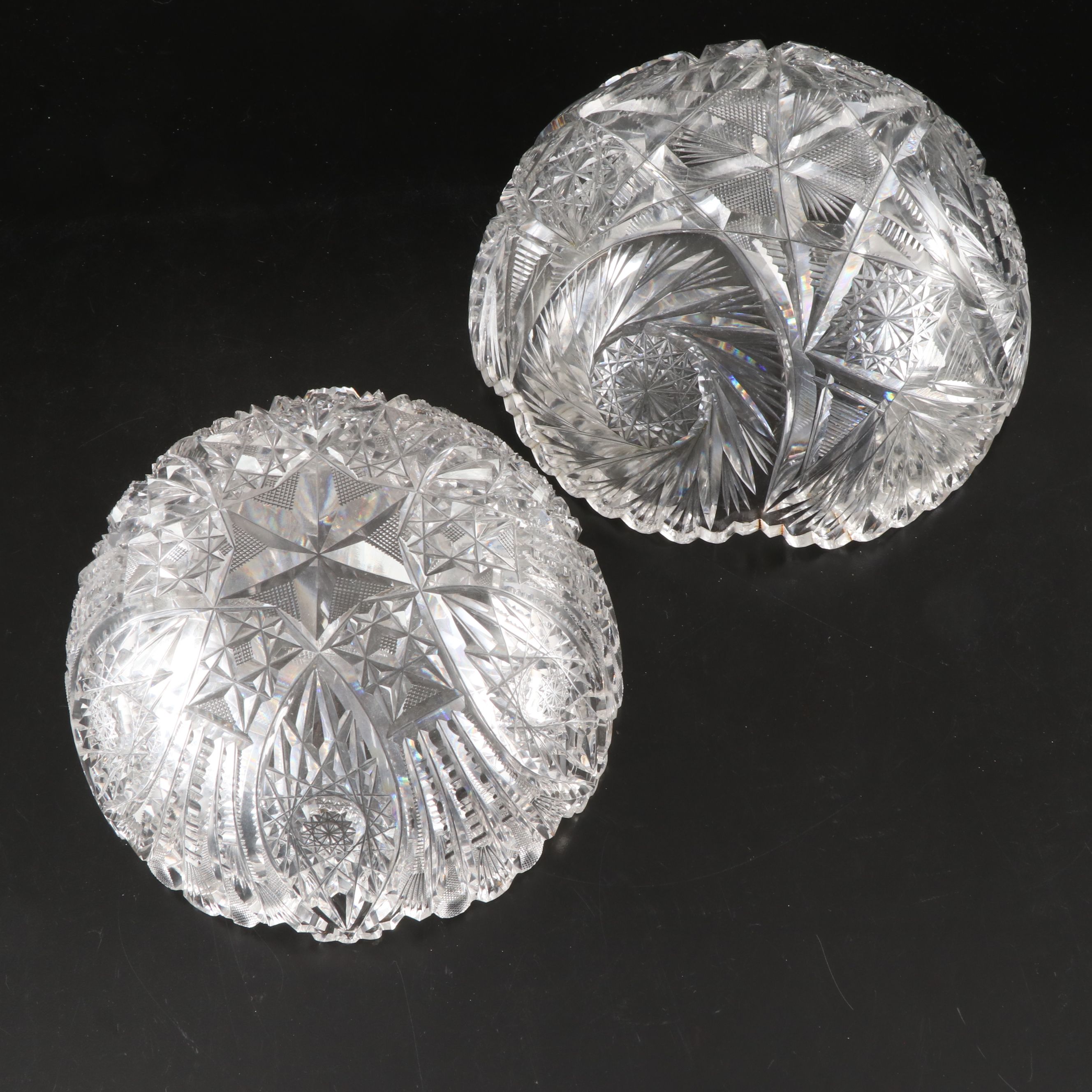 American Brilliant Cut Glass Bowls and Creamer and Sugar Servers