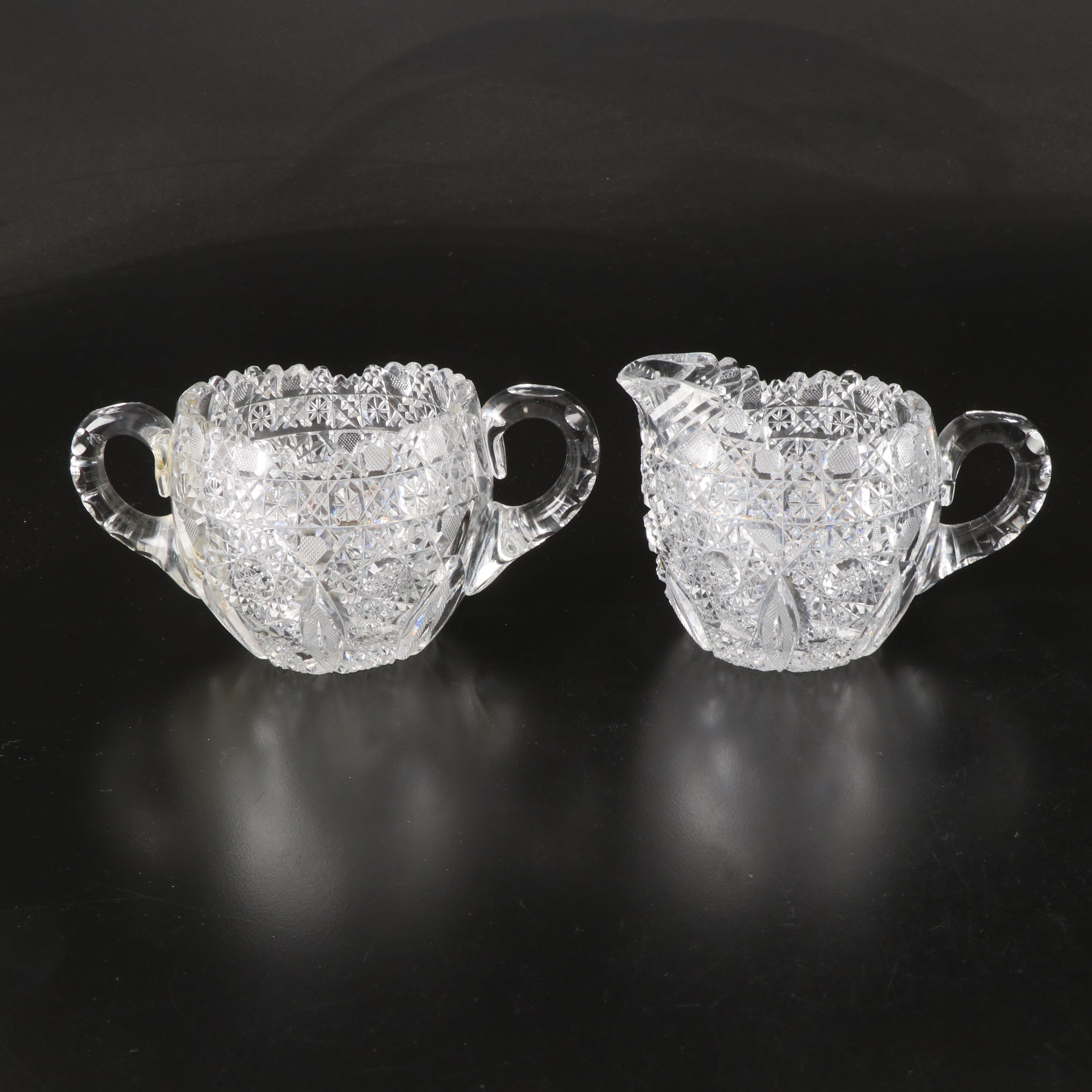 American Brilliant Cut Glass Bowls and Creamer and Sugar Servers