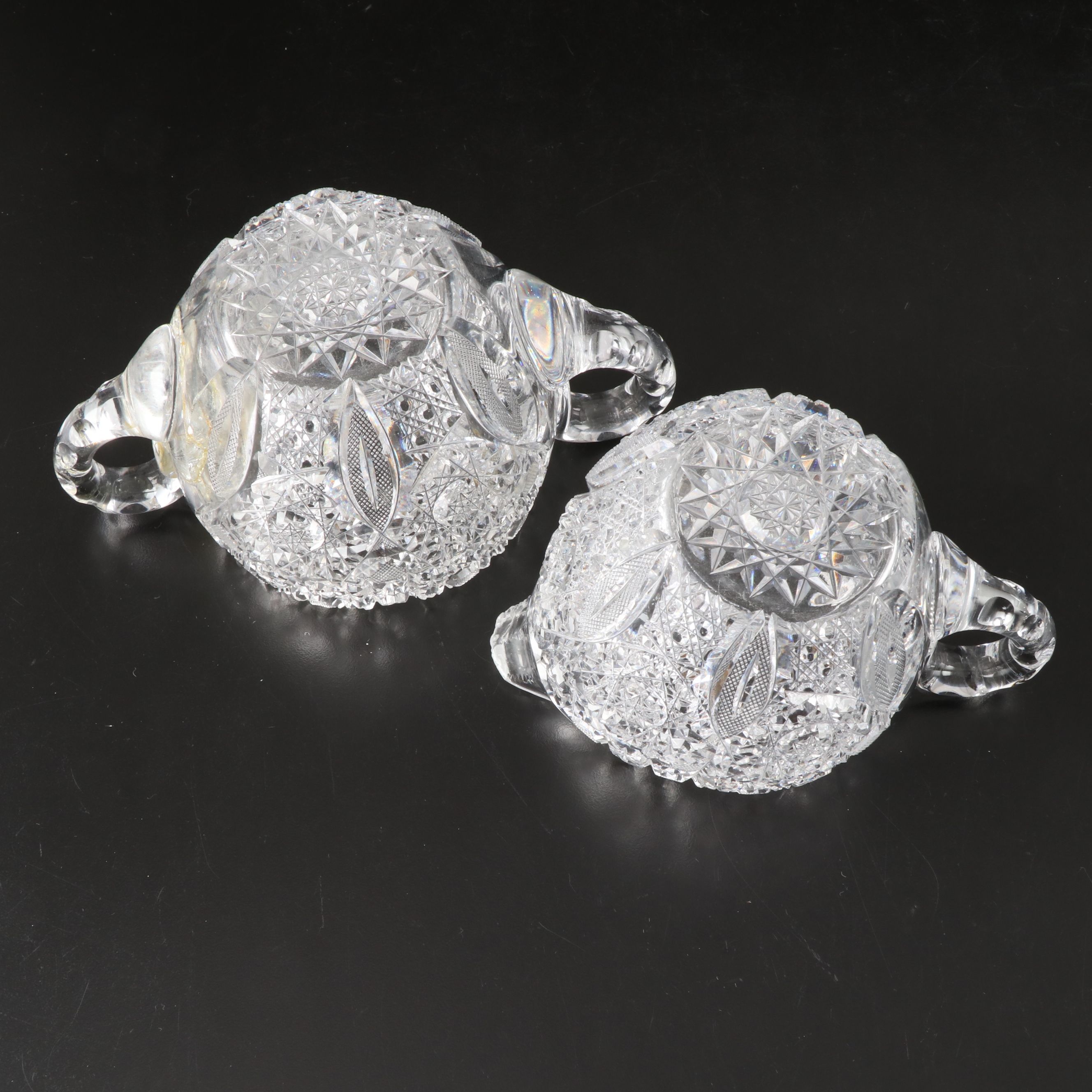 American Brilliant Cut Glass Bowls and Creamer and Sugar Servers