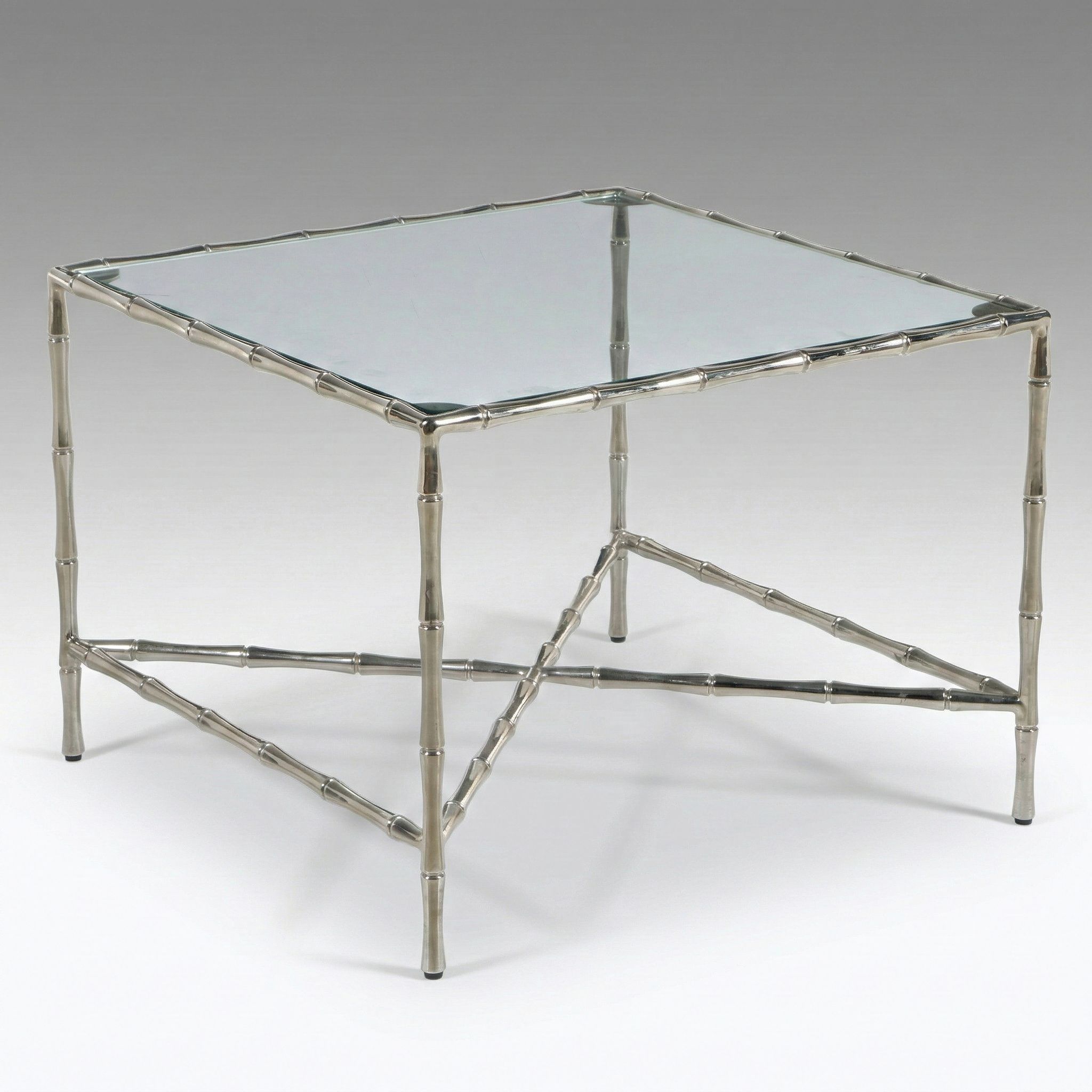 Hollywood Regency Faux-Bamboo Chrome and Glass Side Table