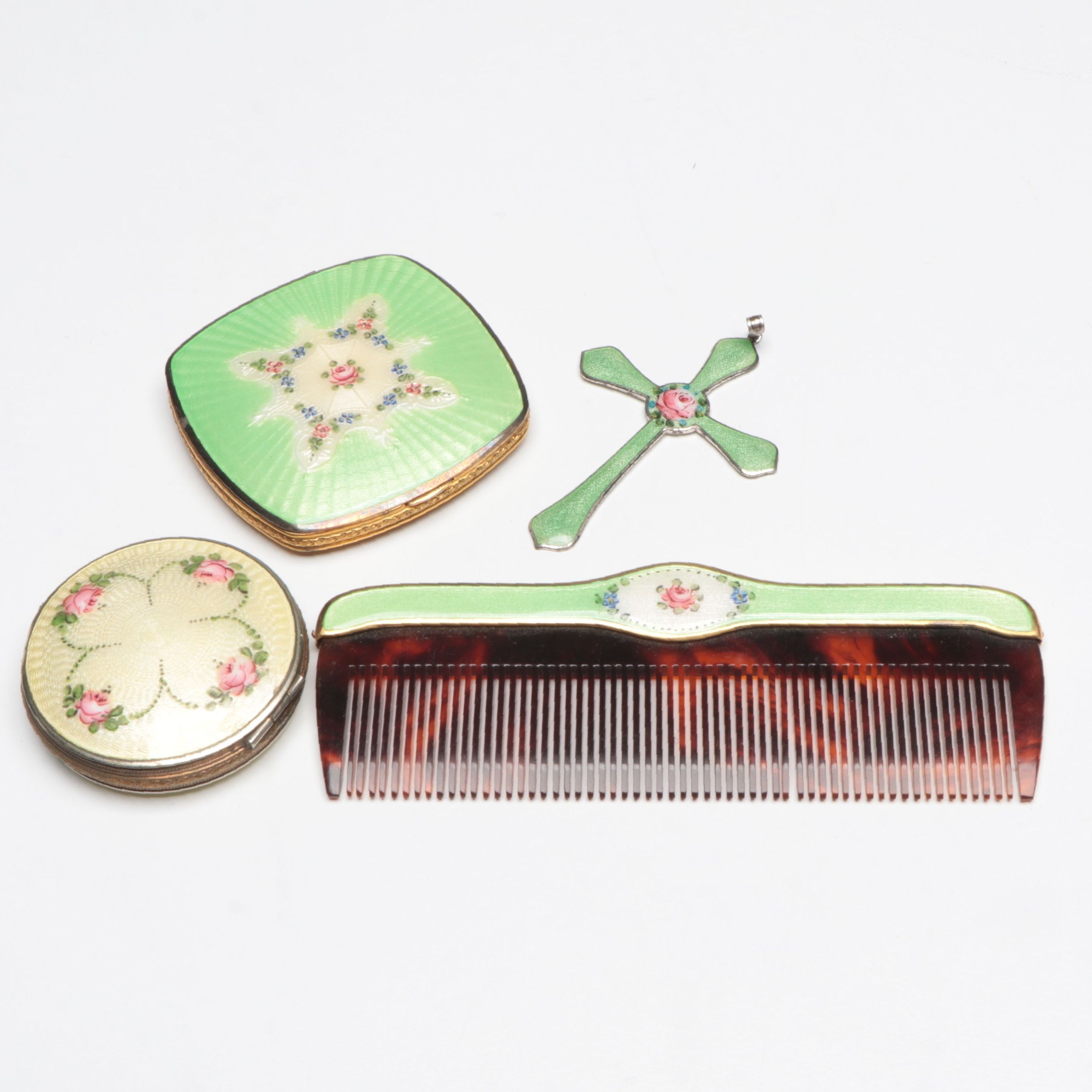 Sterling-Backed Cross Pendant with Guilloche Enamel Compacts, and More