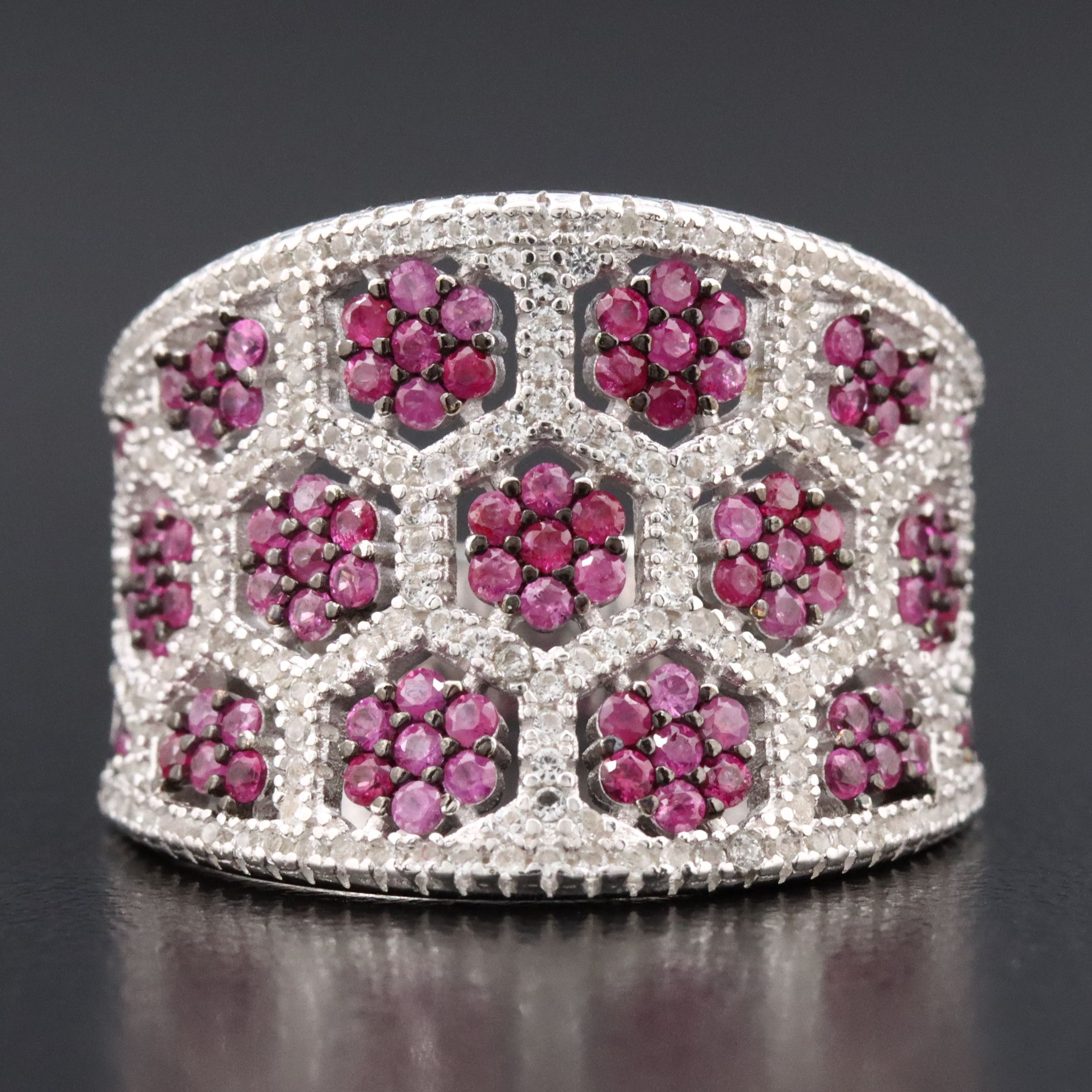 Sterling Ruby and Diamond Saddle Ring