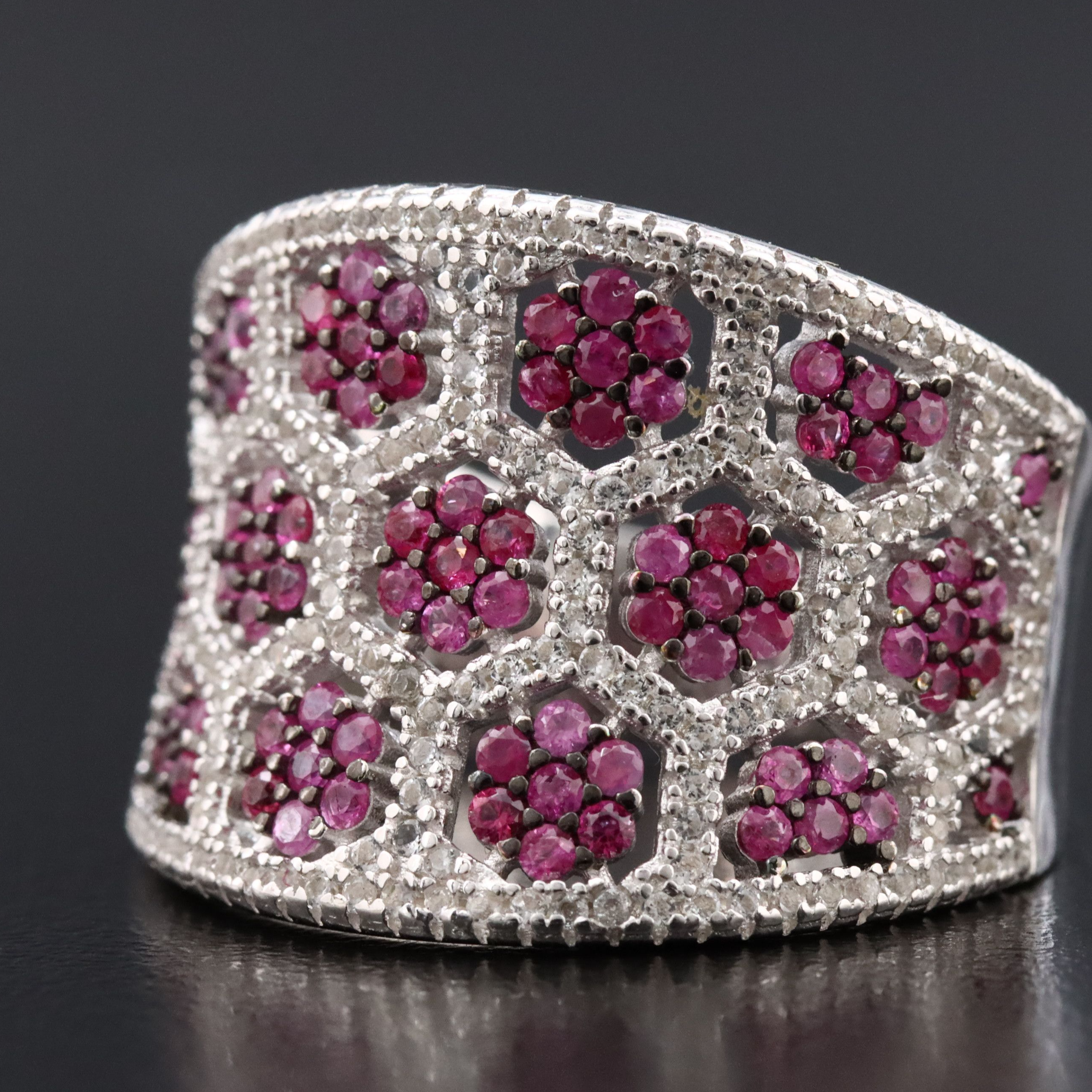 Sterling Ruby and Diamond Saddle Ring