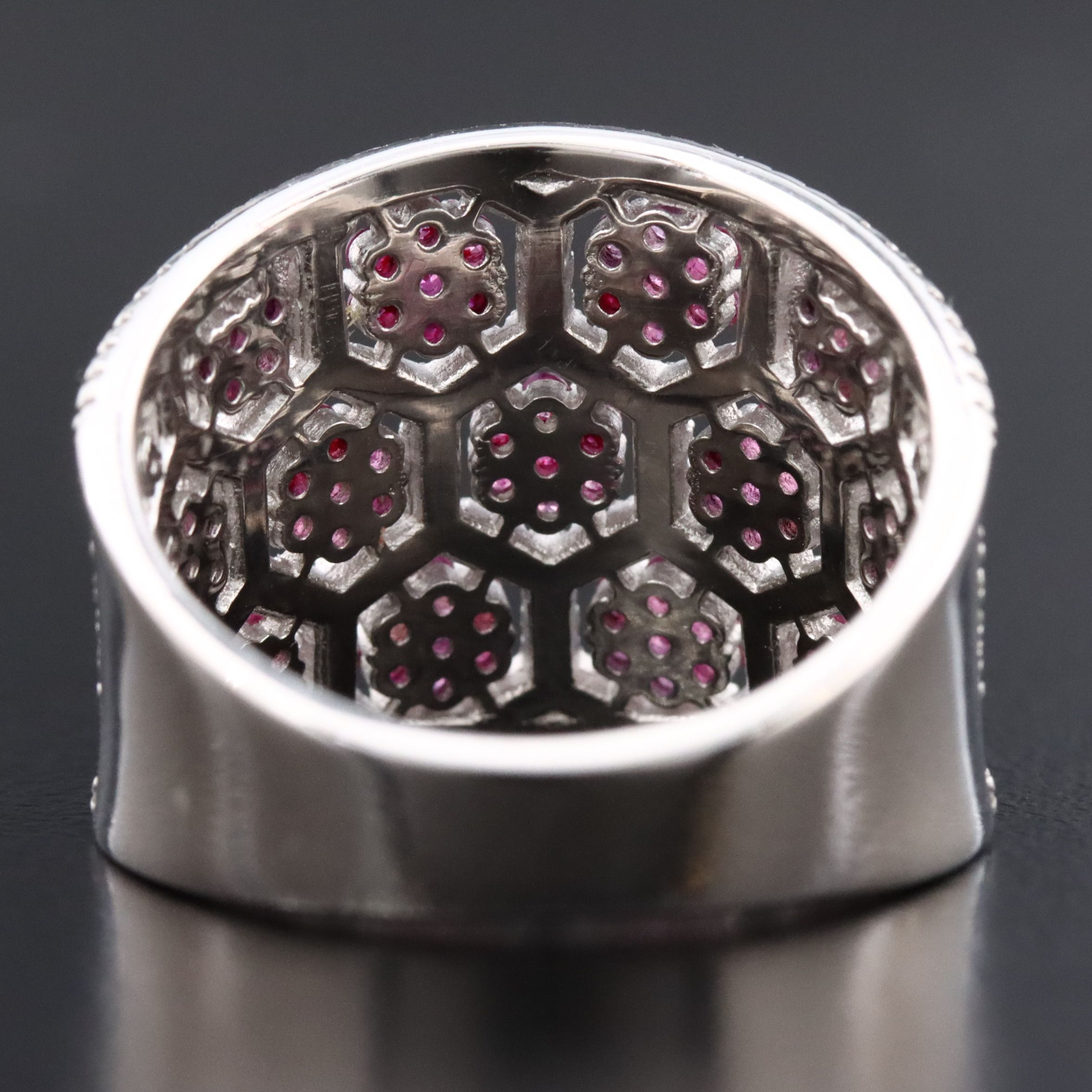 Sterling Ruby and Diamond Saddle Ring
