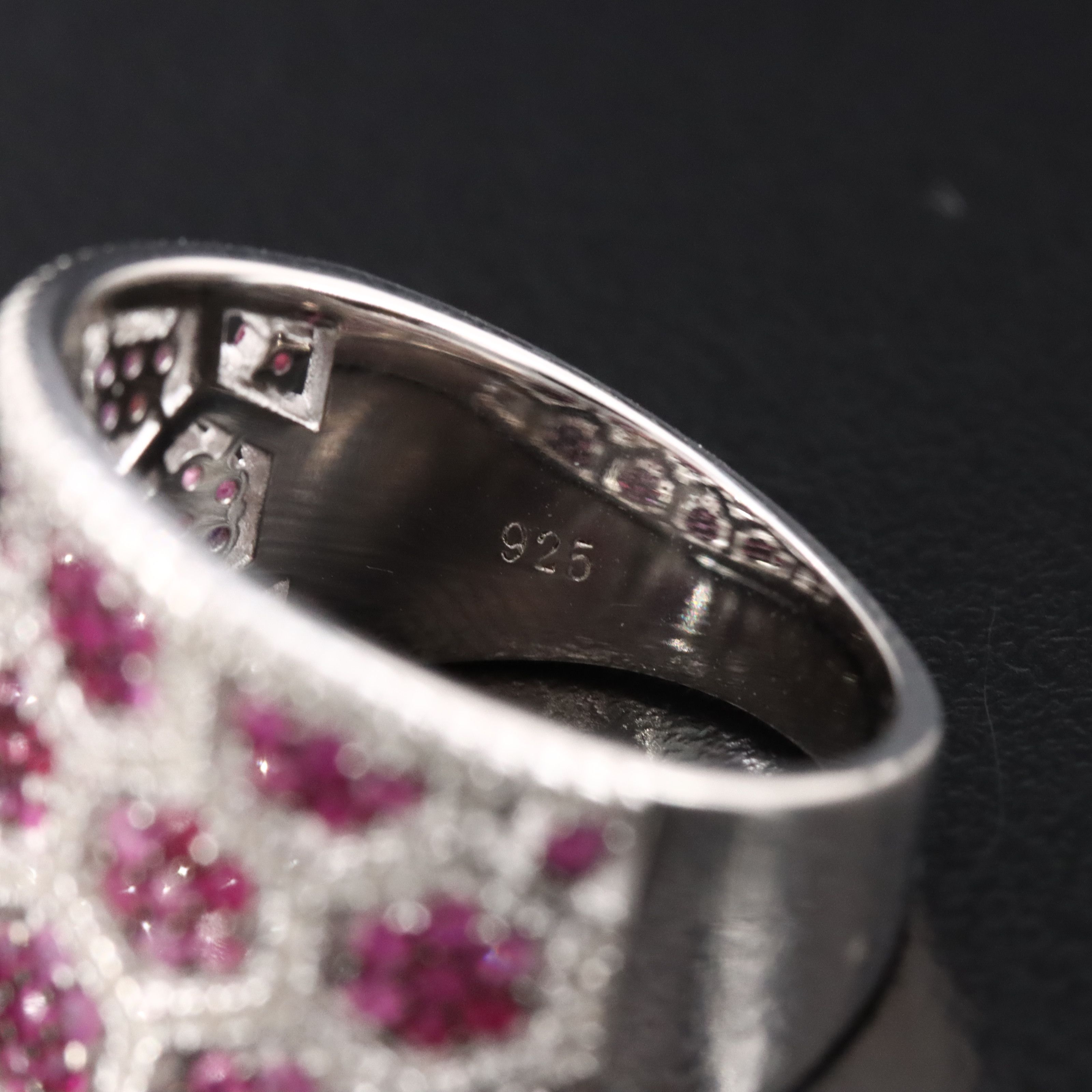 Sterling Ruby and Diamond Saddle Ring