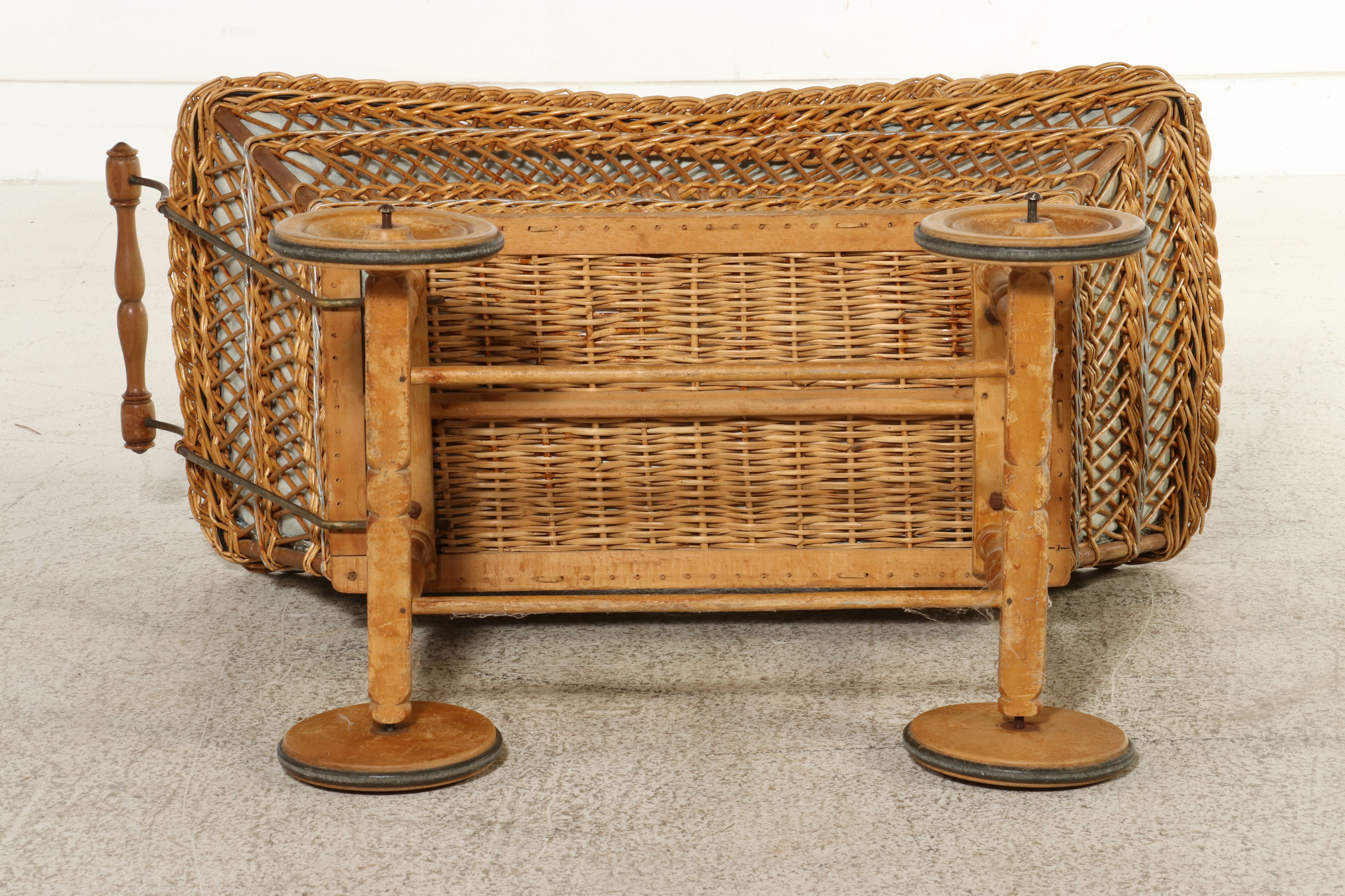 Victorian-Style Wicker Baby Carriage with "Winnie the Pooh" Tapestry Lining