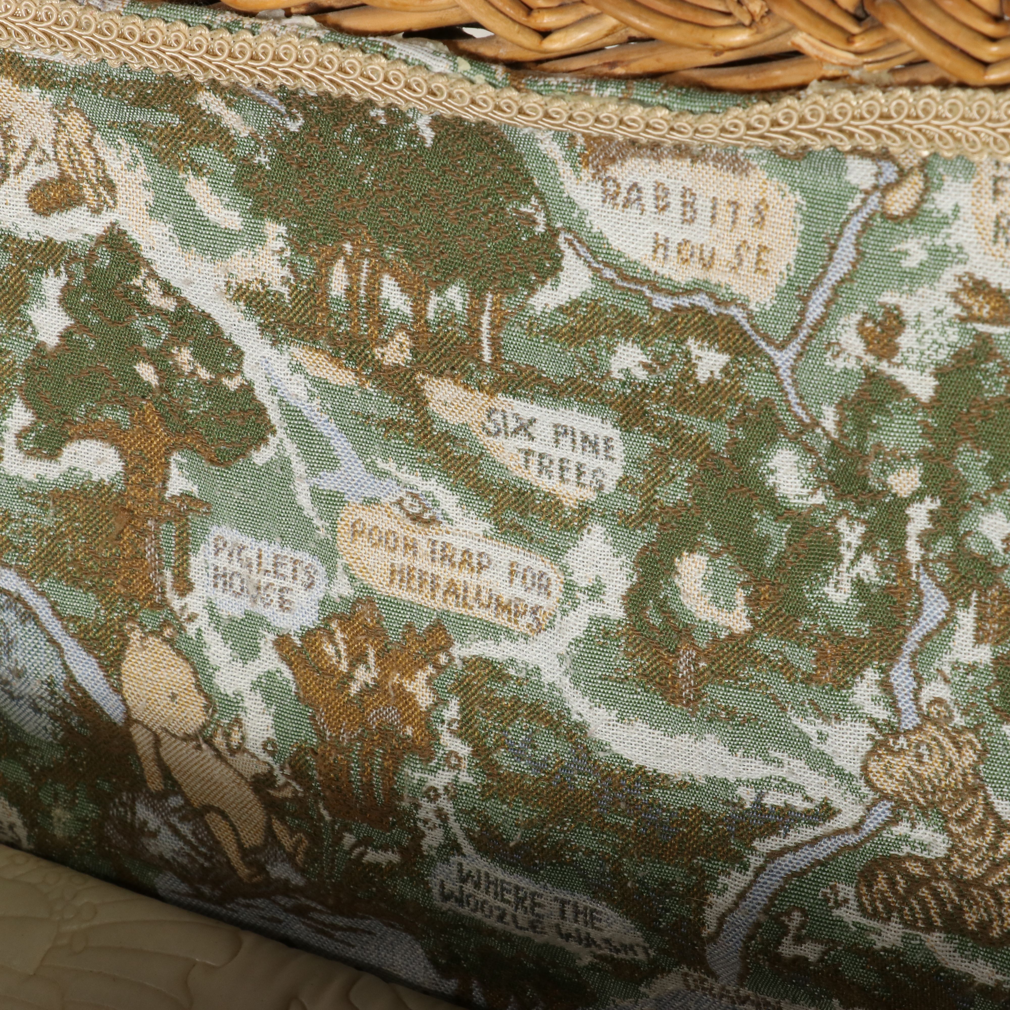 Victorian-Style Wicker Baby Carriage with "Winnie the Pooh" Tapestry Lining