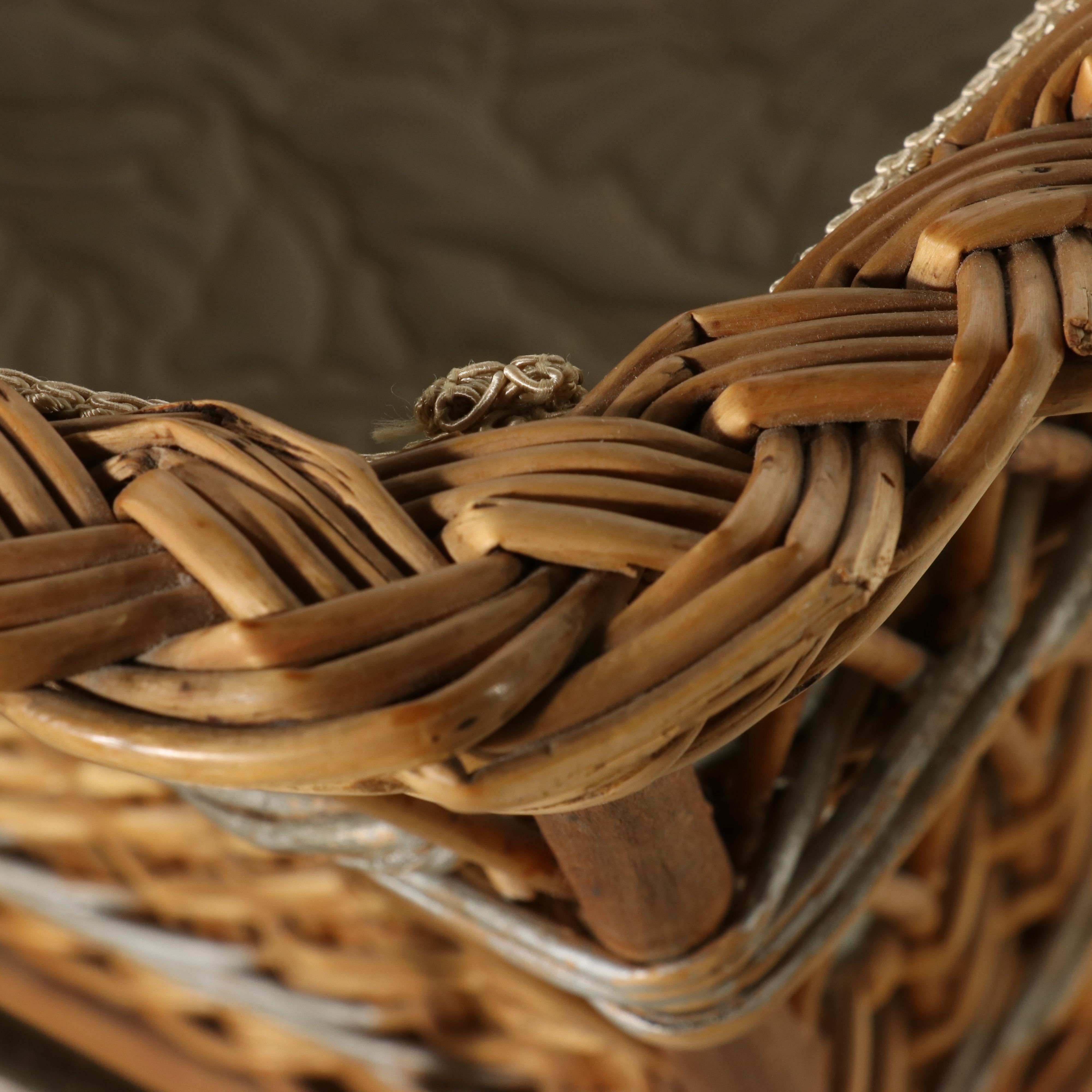 Victorian-Style Wicker Baby Carriage with "Winnie the Pooh" Tapestry Lining