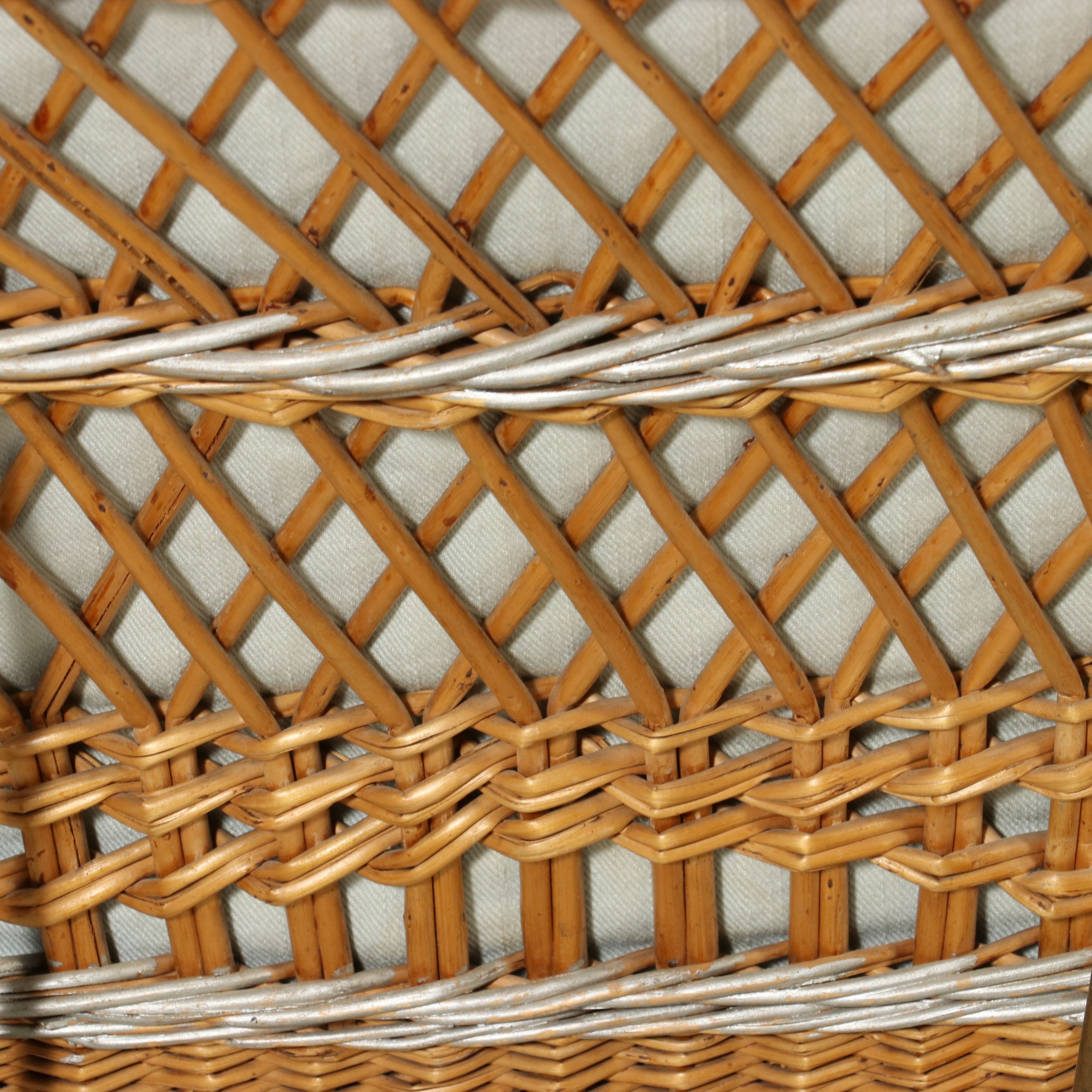 Victorian-Style Wicker Baby Carriage with "Winnie the Pooh" Tapestry Lining