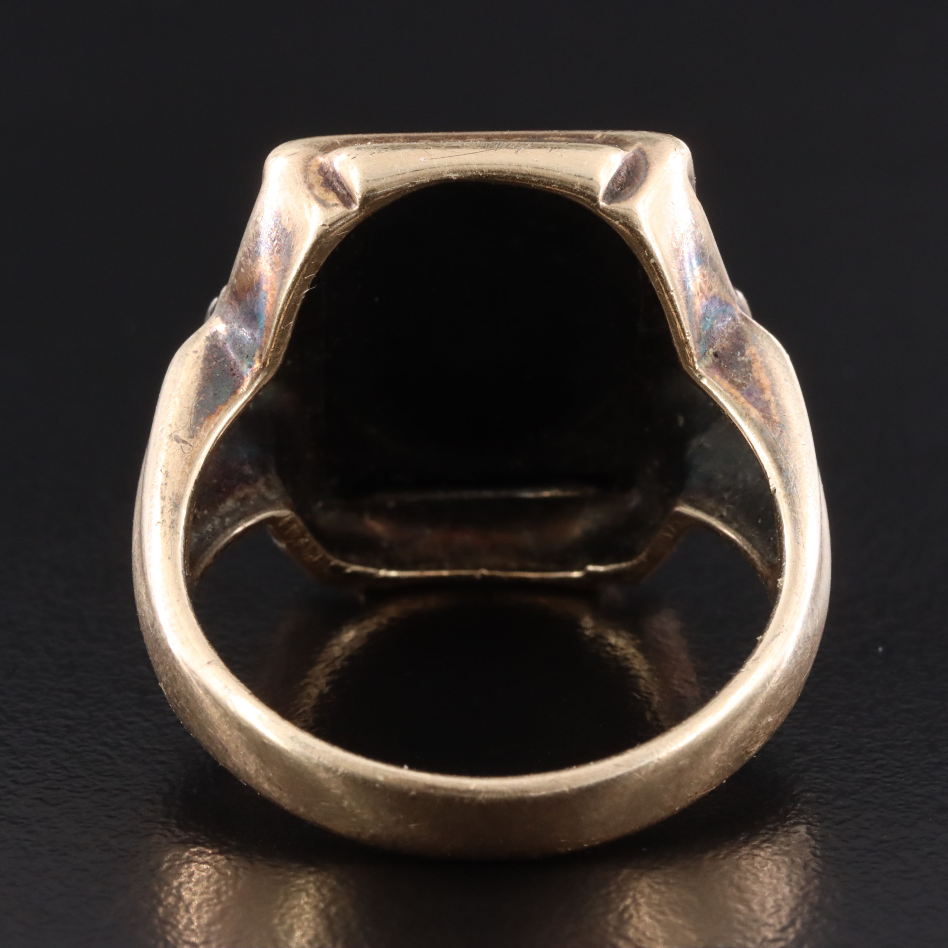 Vintage 10K Hematite Intaglio and Diamond Ring