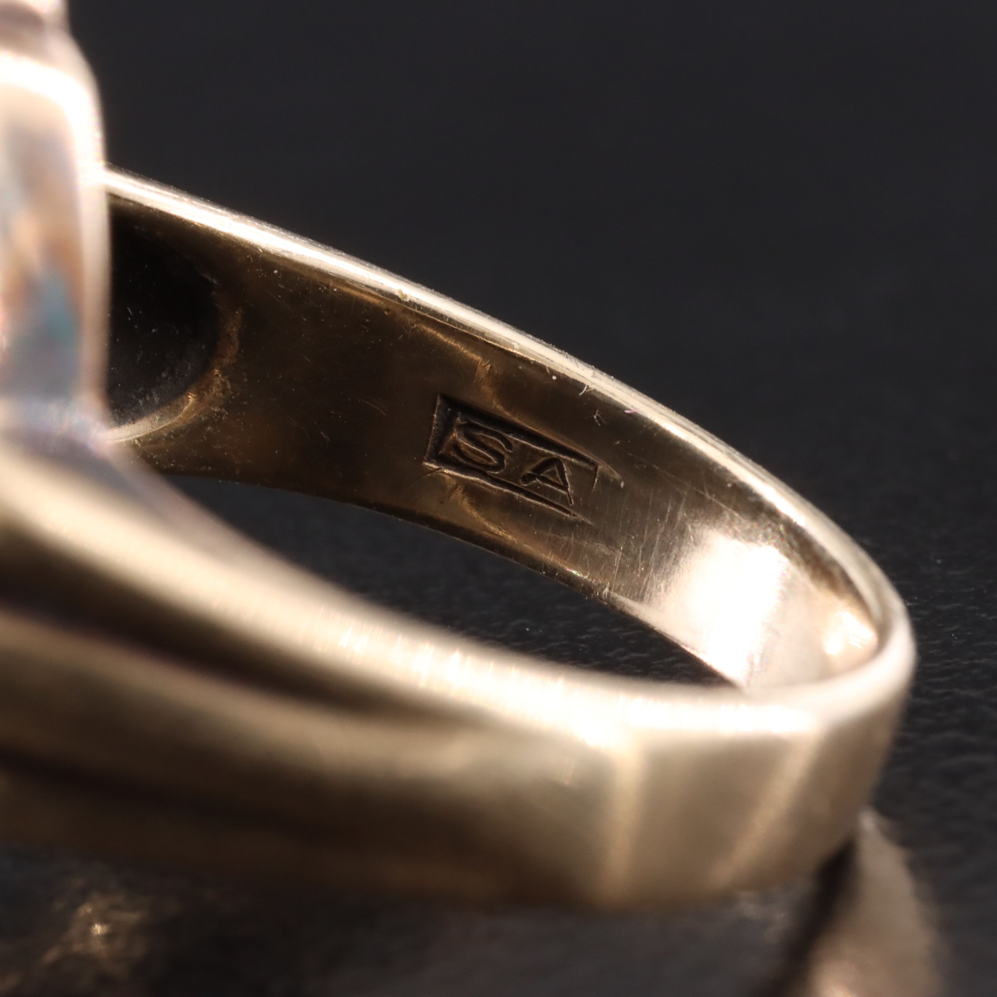 Vintage 10K Hematite Intaglio and Diamond Ring