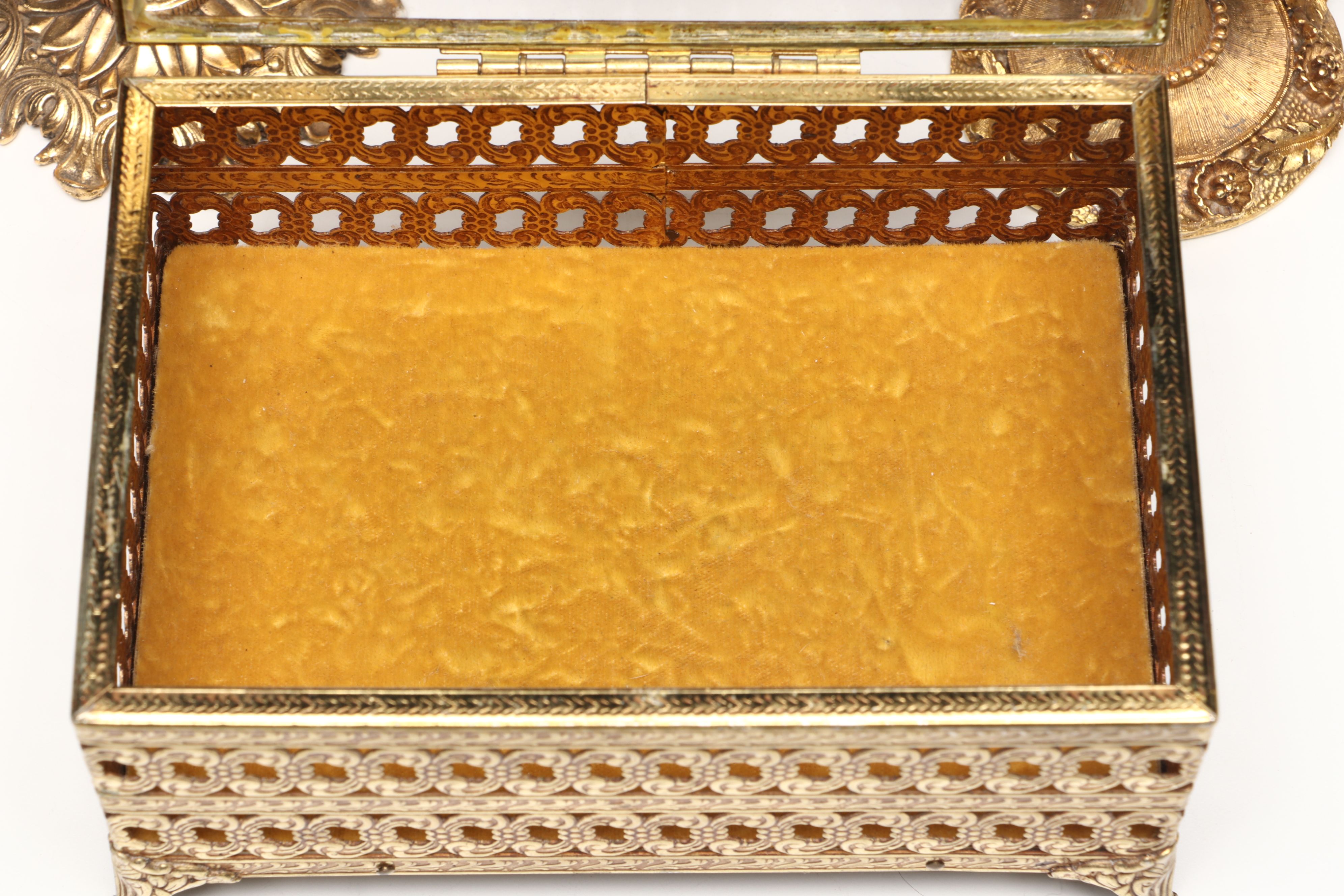 Rococo Style Gilt Finish Perfume Bottles and Vanity Box