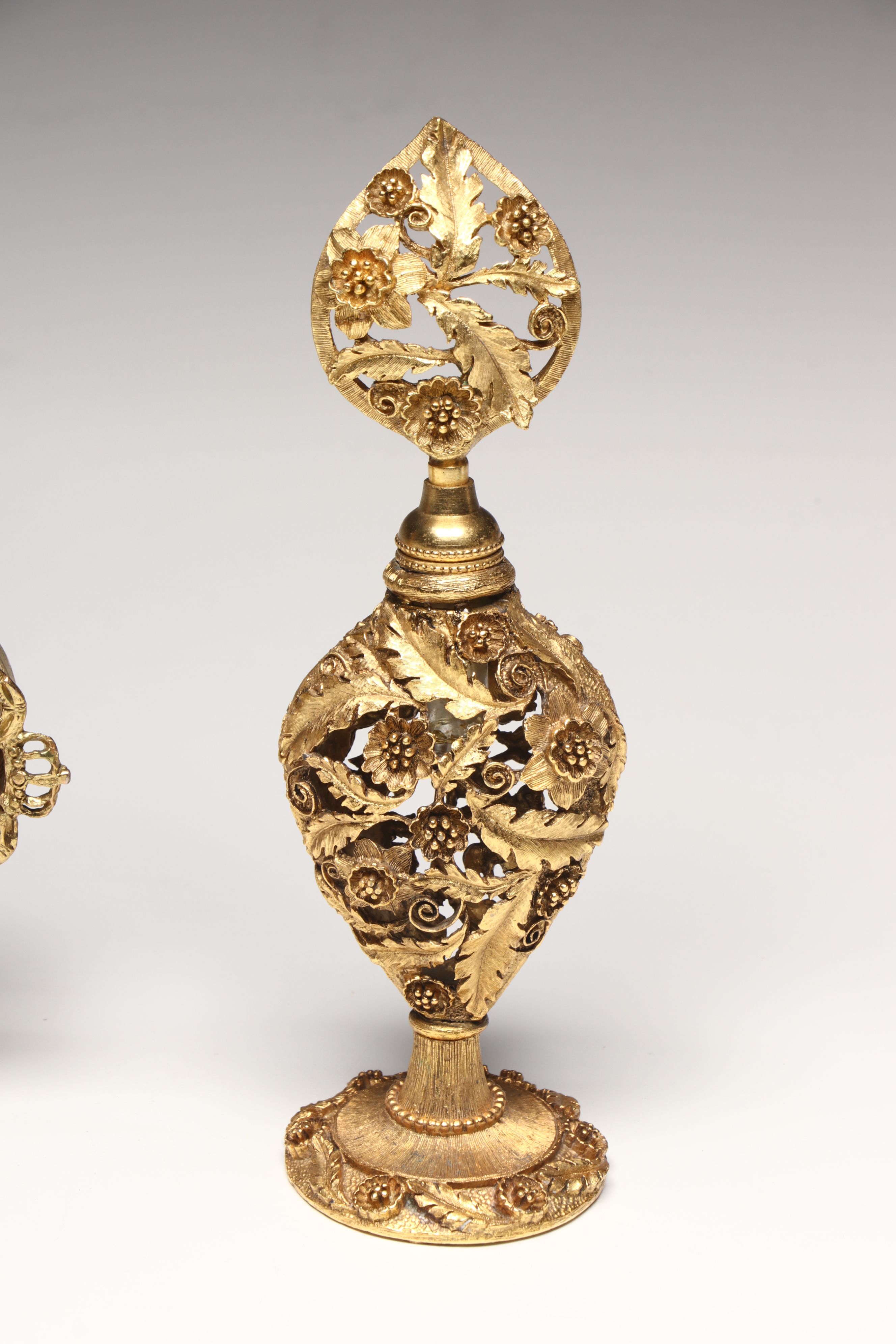 Rococo Style Gilt Finish Perfume Bottles and Vanity Box