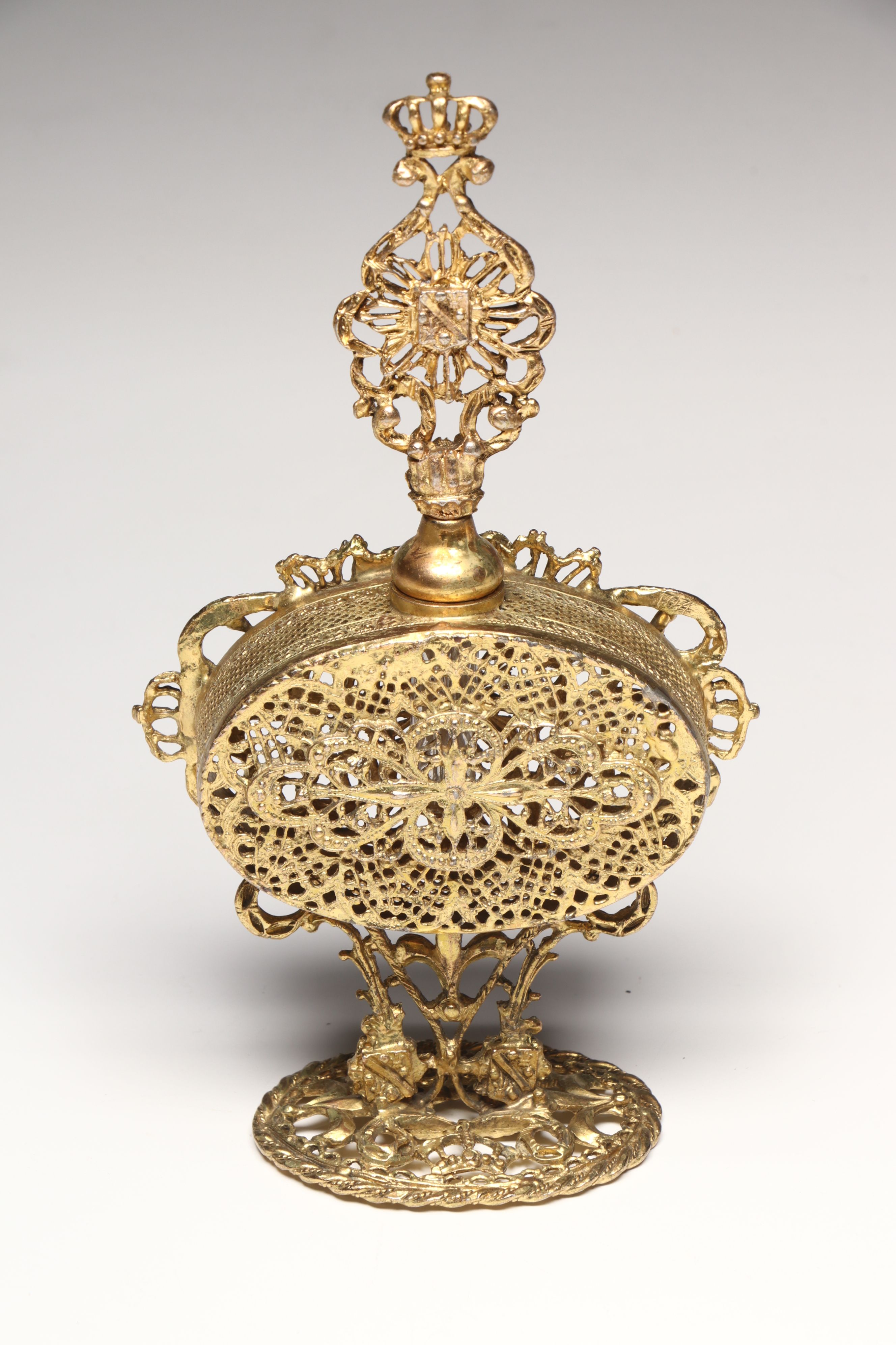 Rococo Style Gilt Finish Perfume Bottles and Vanity Box