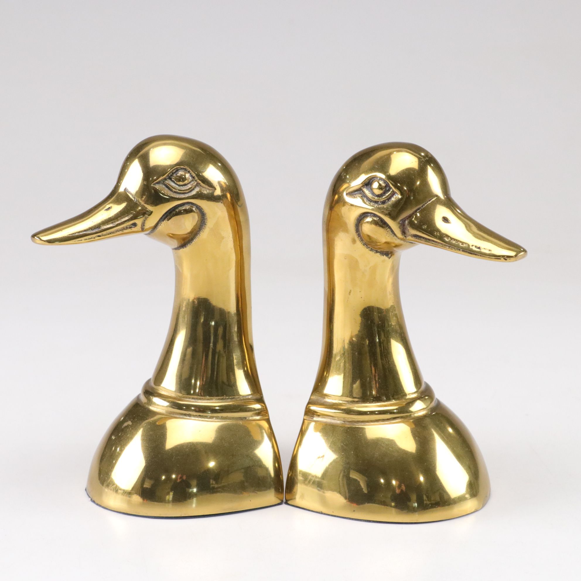 Brass Duck Head Bookends, Pair