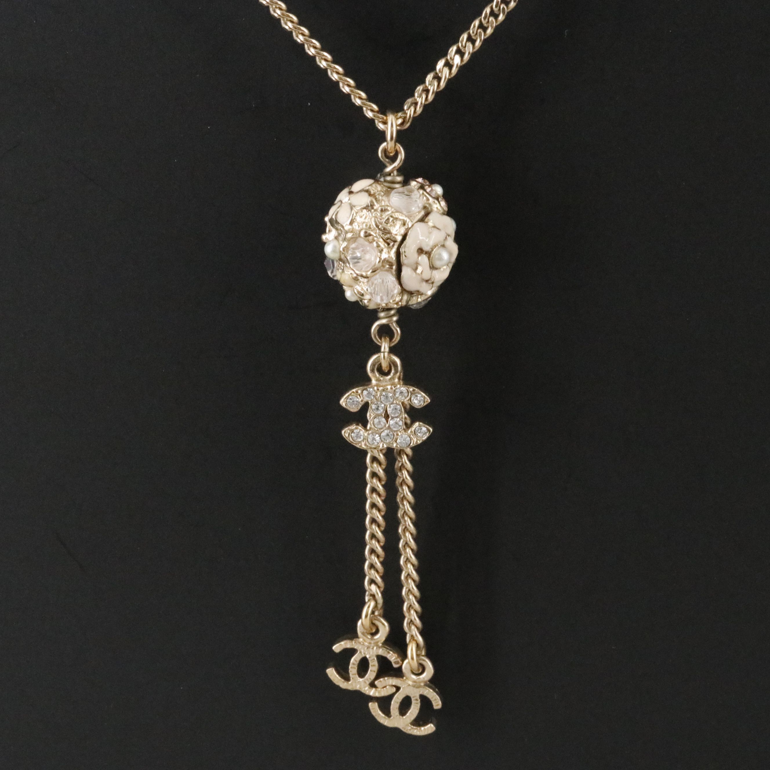 Chanel CC Crystal and Enamel Ball Drop Necklace 2011