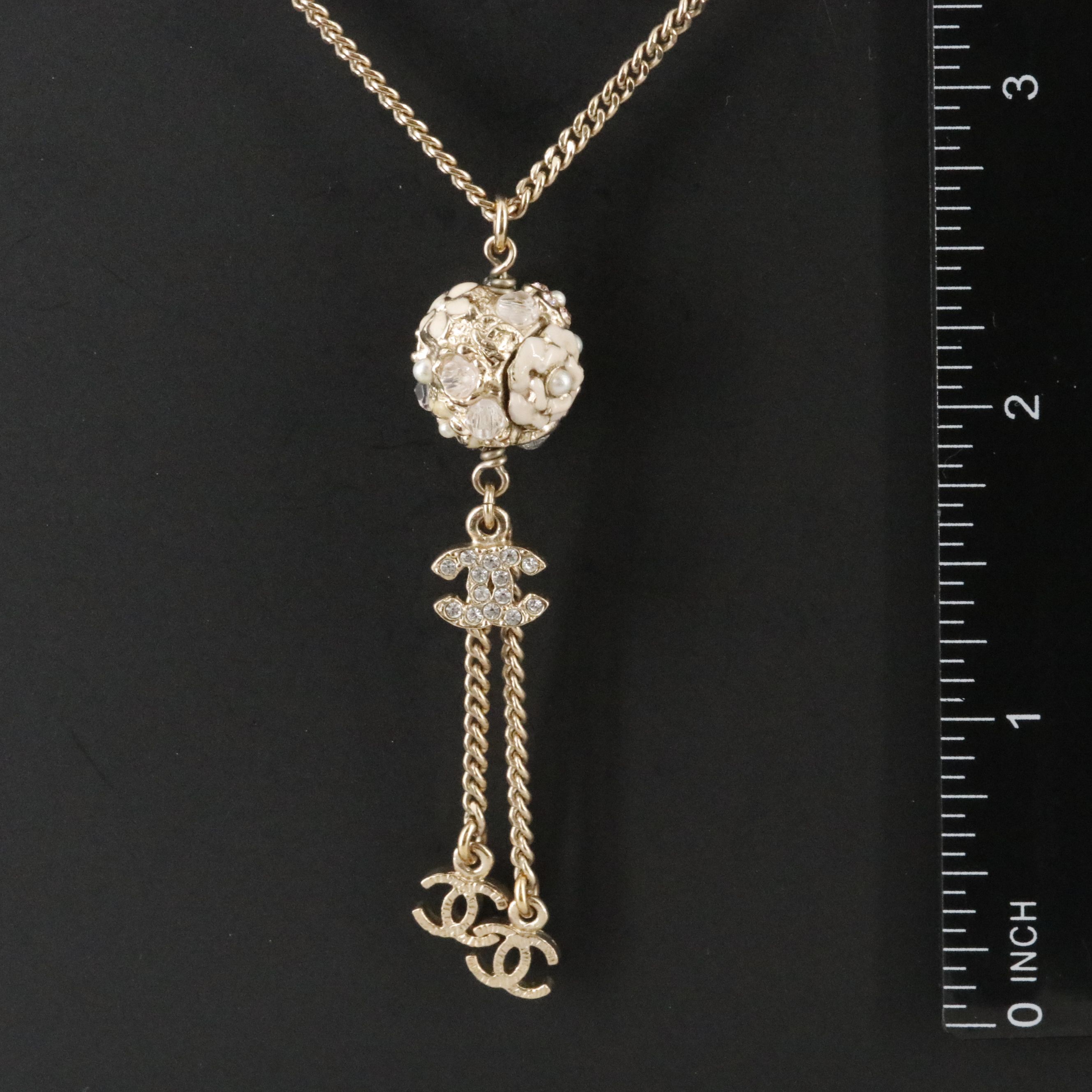 Chanel CC Crystal and Enamel Ball Drop Necklace 2011